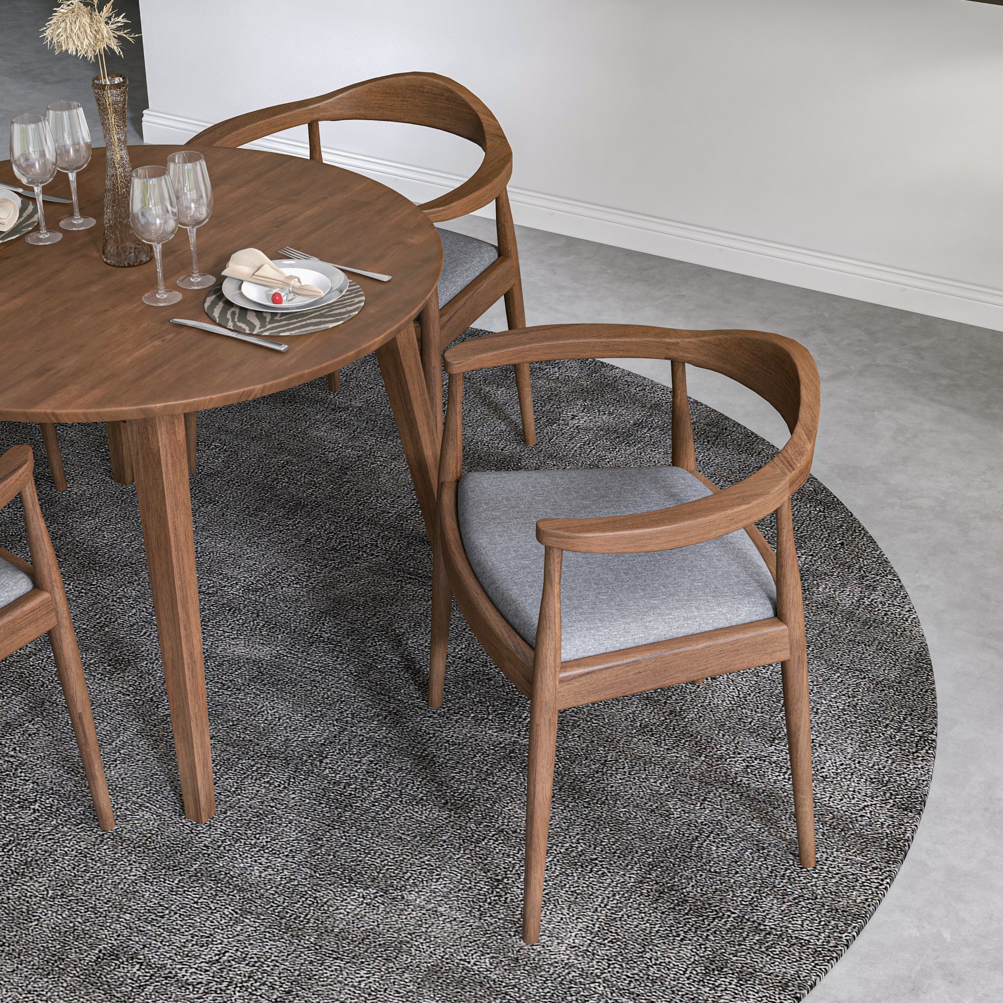 Palmer Dining set with 4 Freya Grey Dining Chairs Walnut