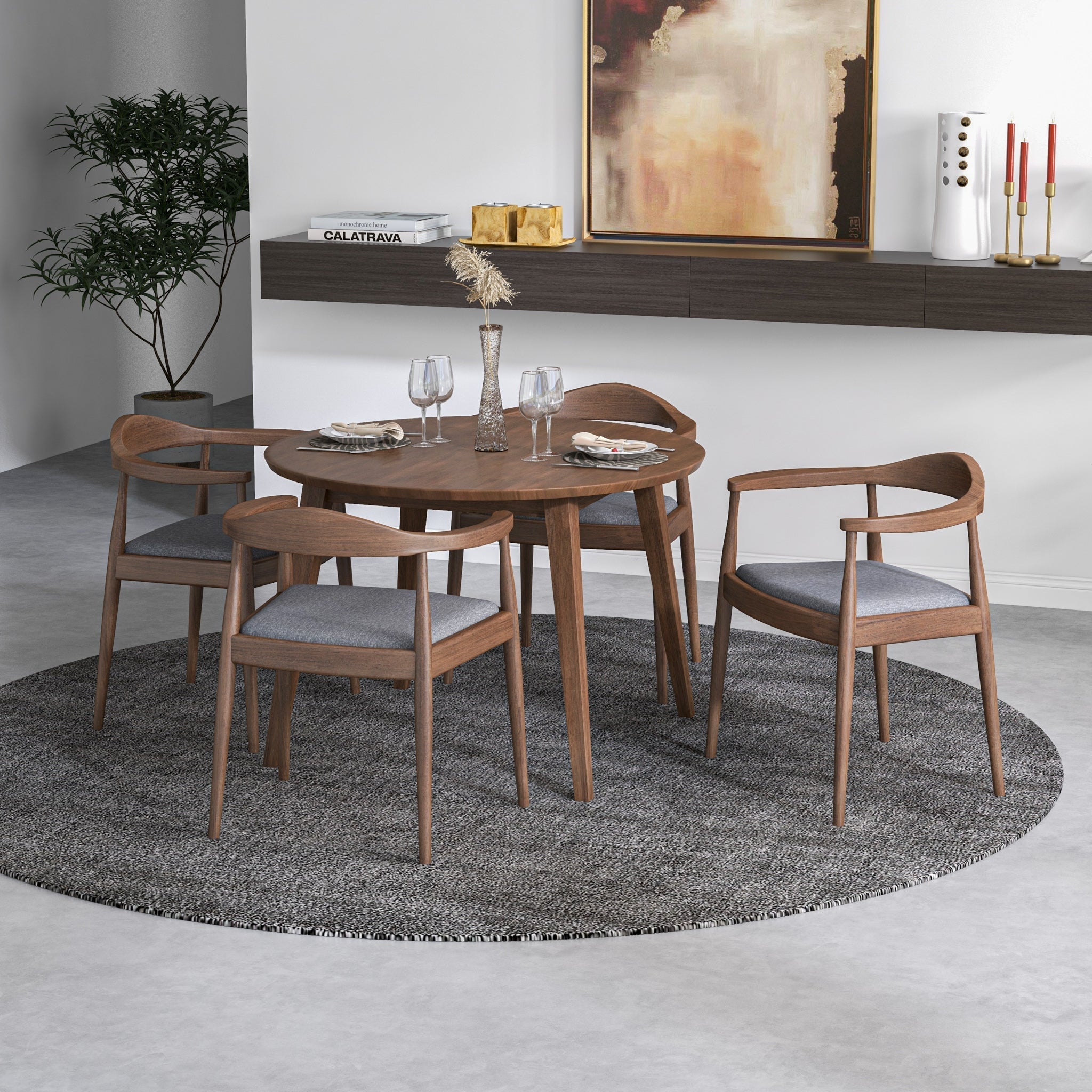 Palmer Dining set with 4 Freya Grey Dining Chairs Walnut