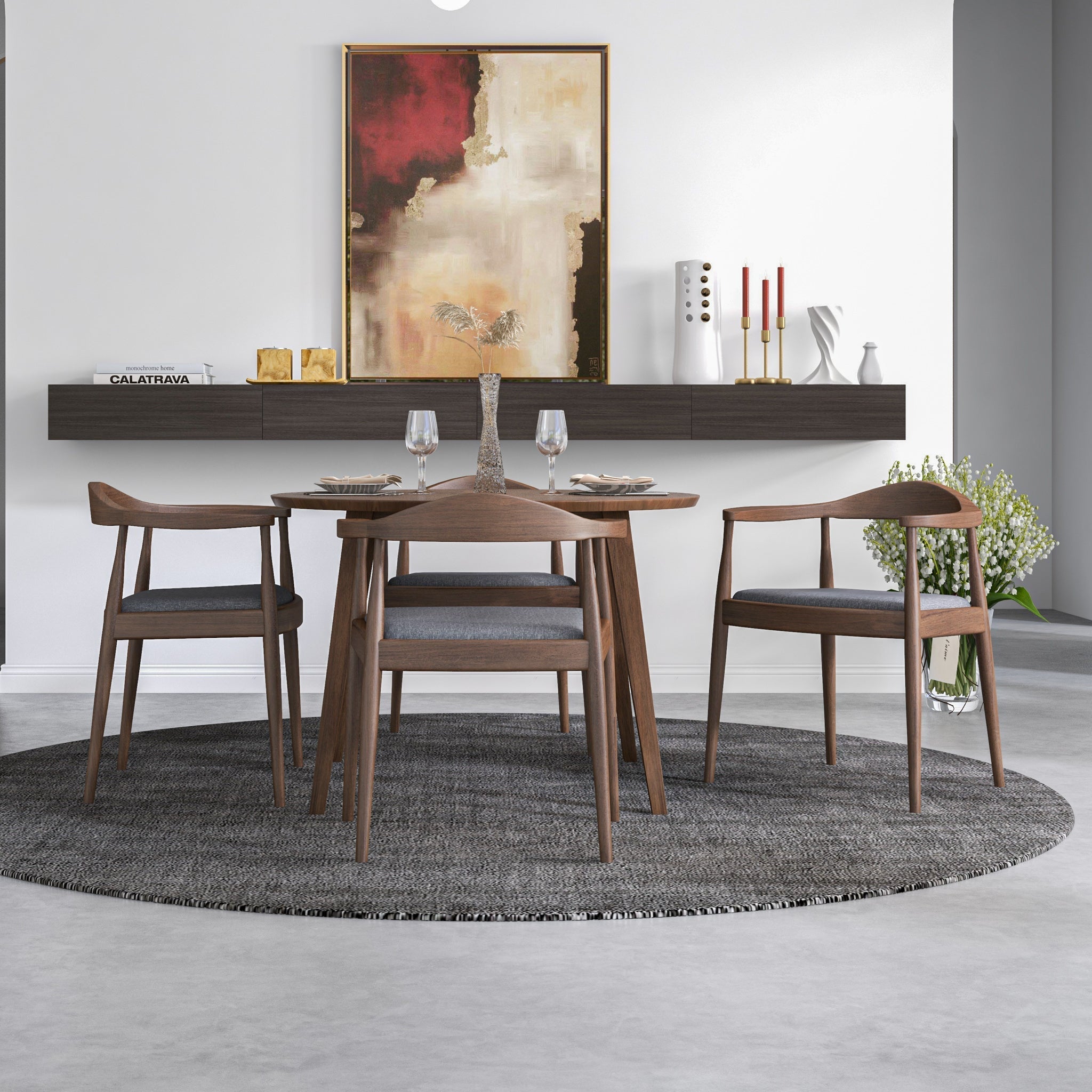 Palmer Dining set with 4 Freya Grey Dining Chairs Walnut