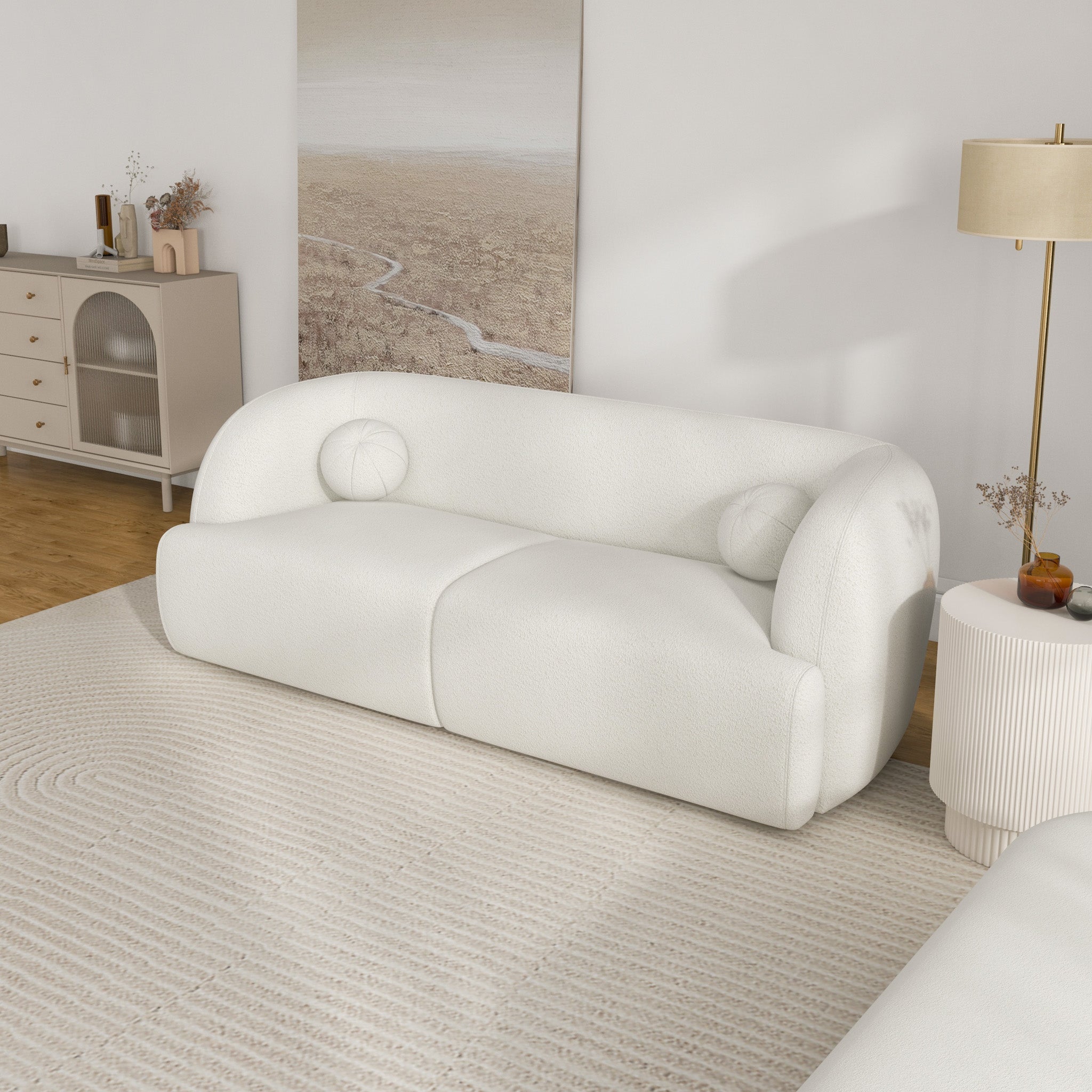 Quinn Sofa Ivory Boucle Fabric