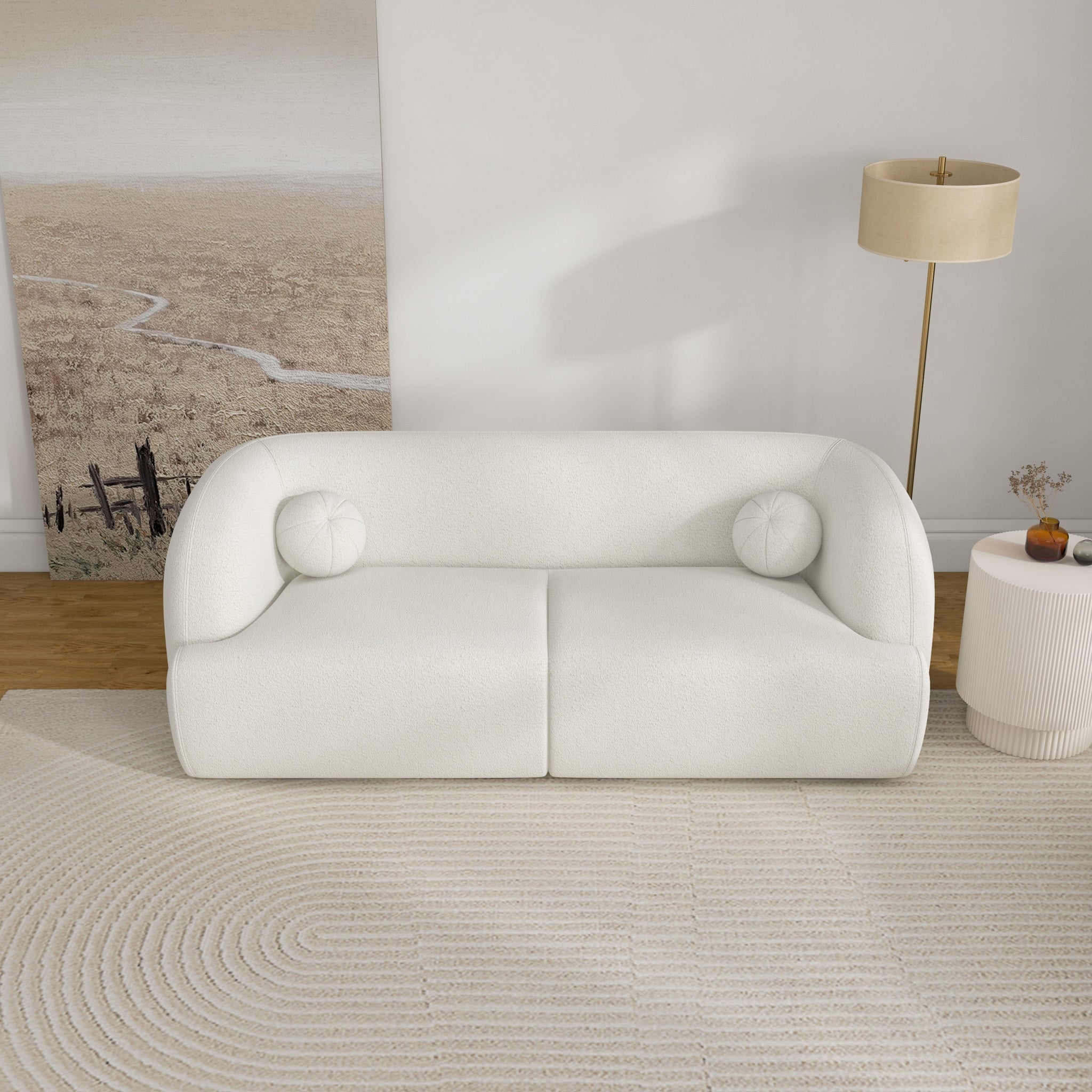 Quinn Sofa Ivory Boucle Fabric