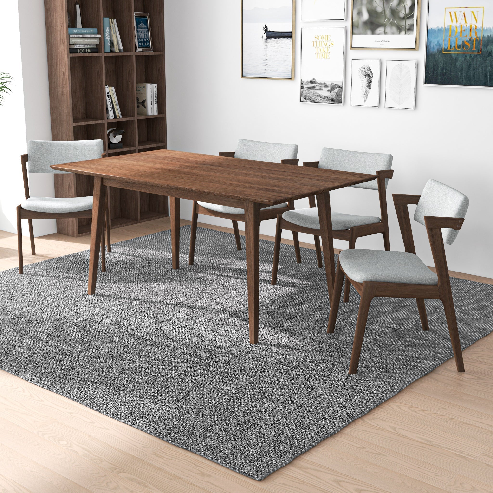 Alpine Large Dining Set with 4 Ricco Dining Chairs Walnut