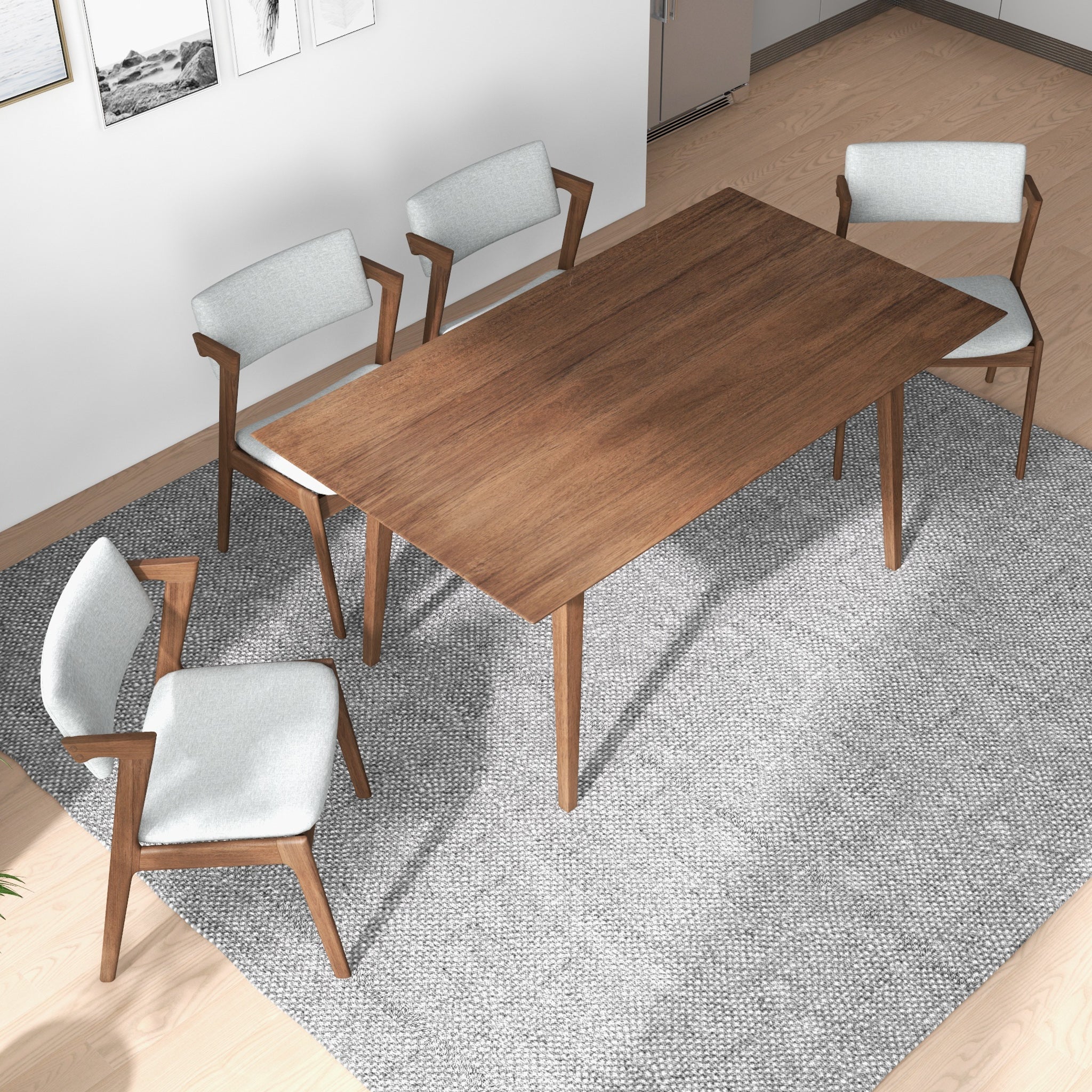 Alpine Large Dining Set with 4 Ricco Dining Chairs Walnut