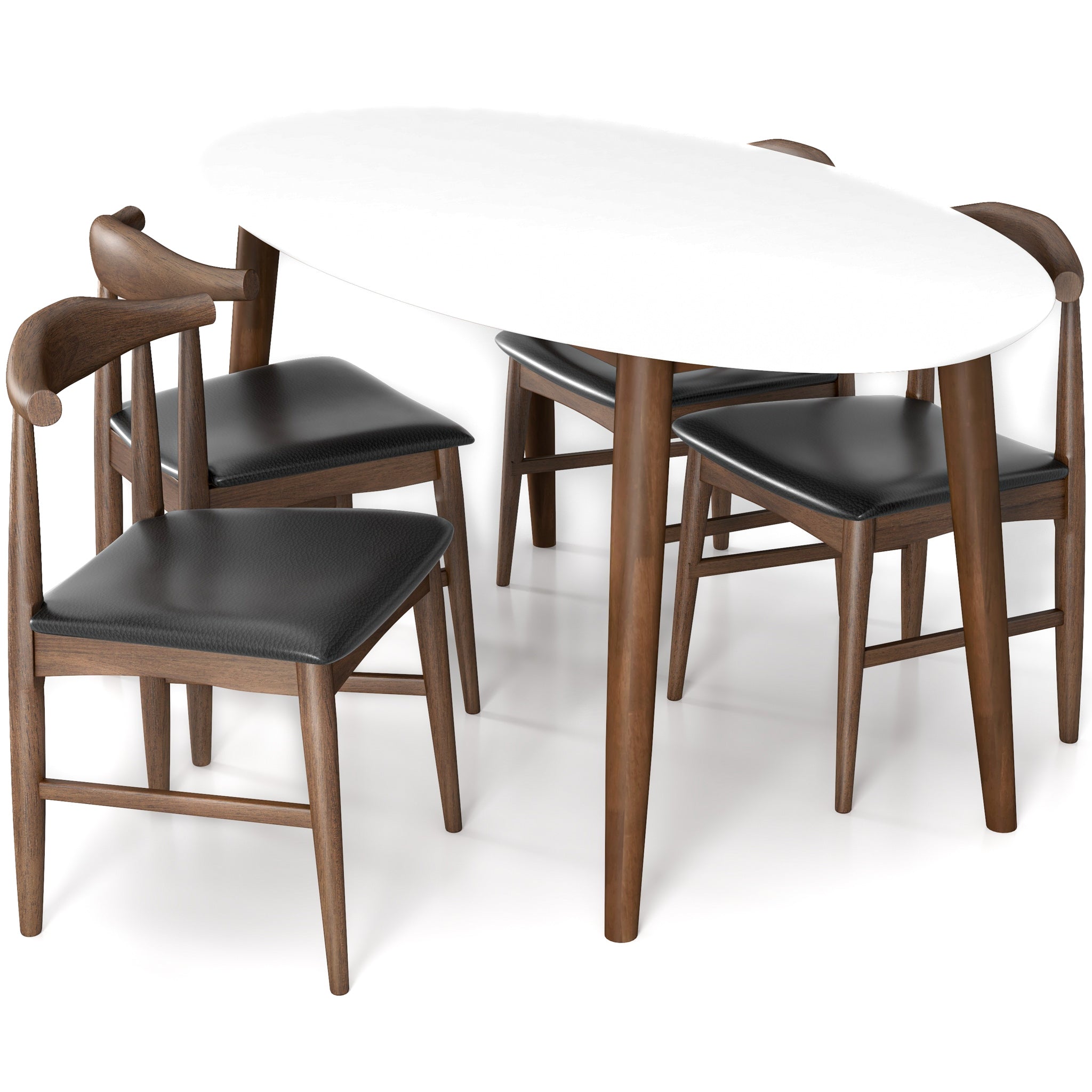 Rixos White Oval Dining Set with 4 Winston Black Leather Dining Chairs