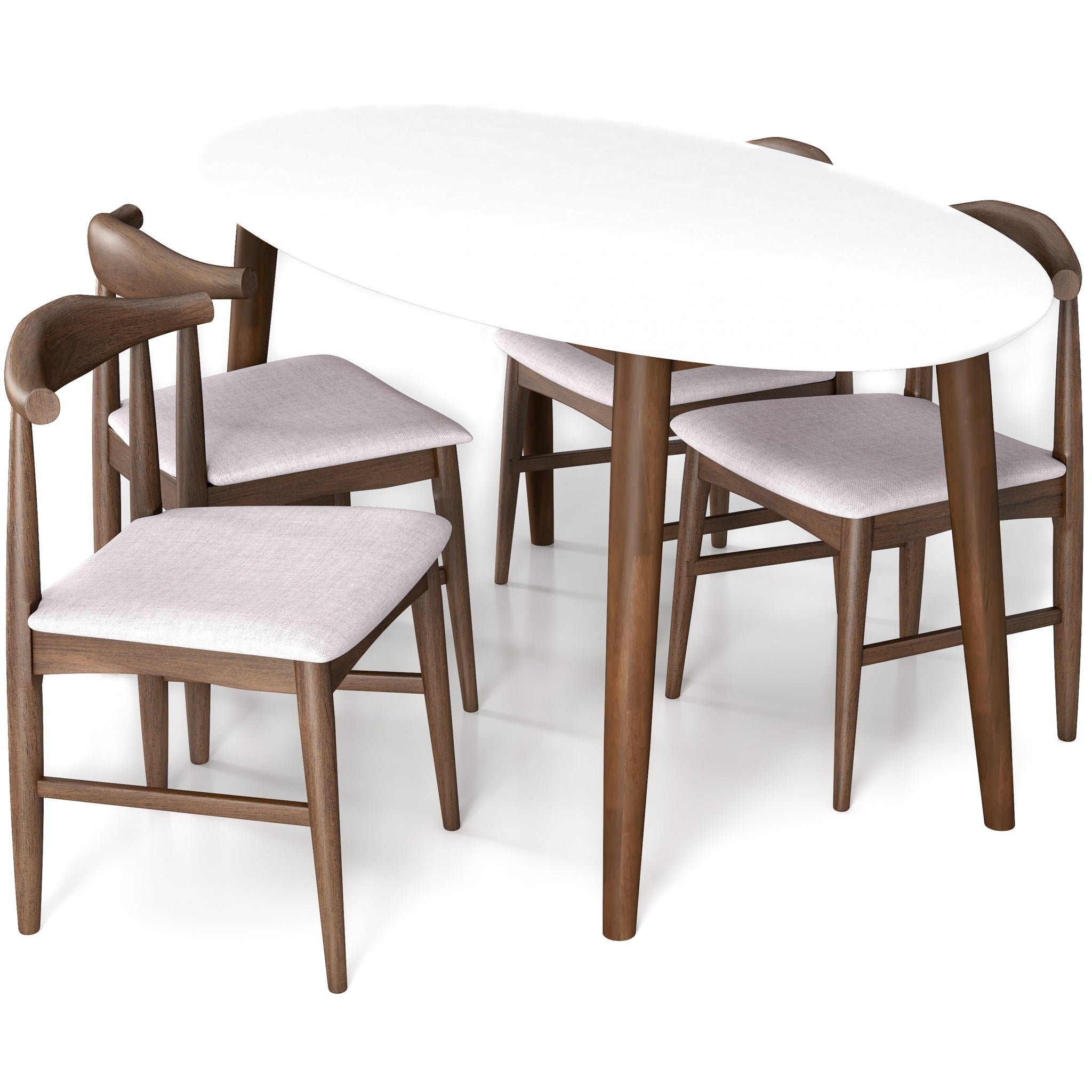 Rixos White Oval Dining Set with 4 Winston Beige Dining Chairs