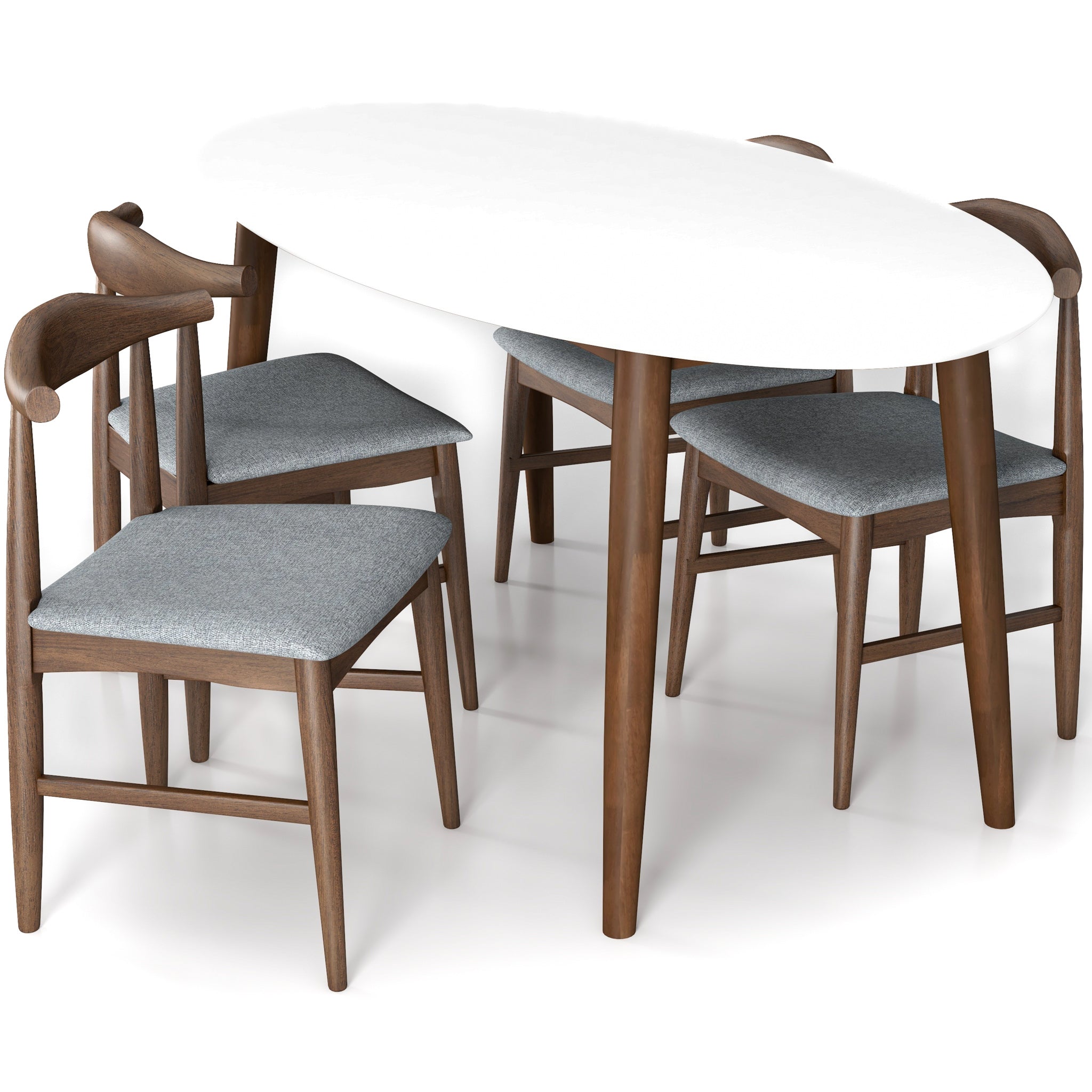 Rixos White Oval Dining Set with 4 Winston Grey Dining Chairs