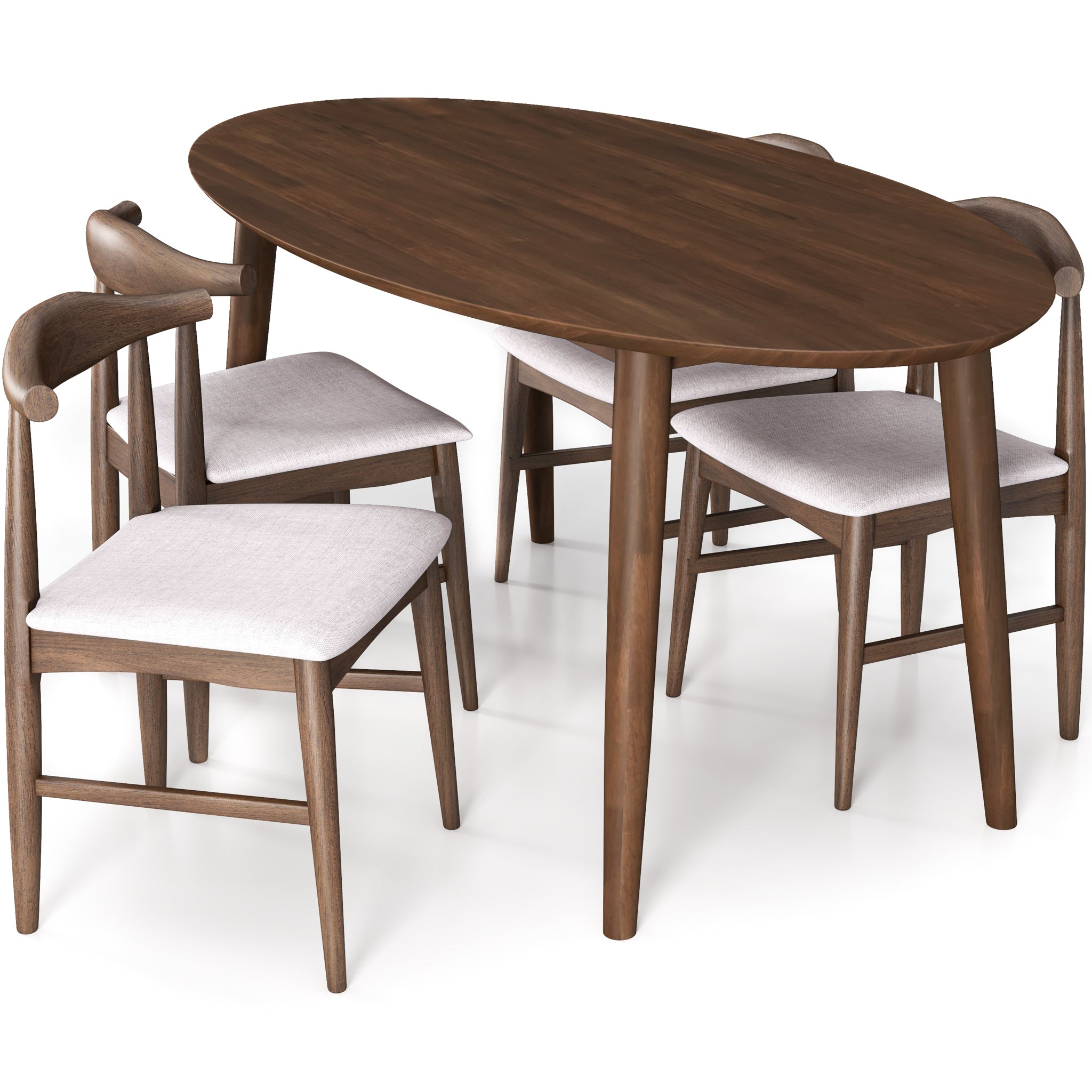 Rixos Walnut Oval Dining Set with 4 Winston Beige Dining Chairs