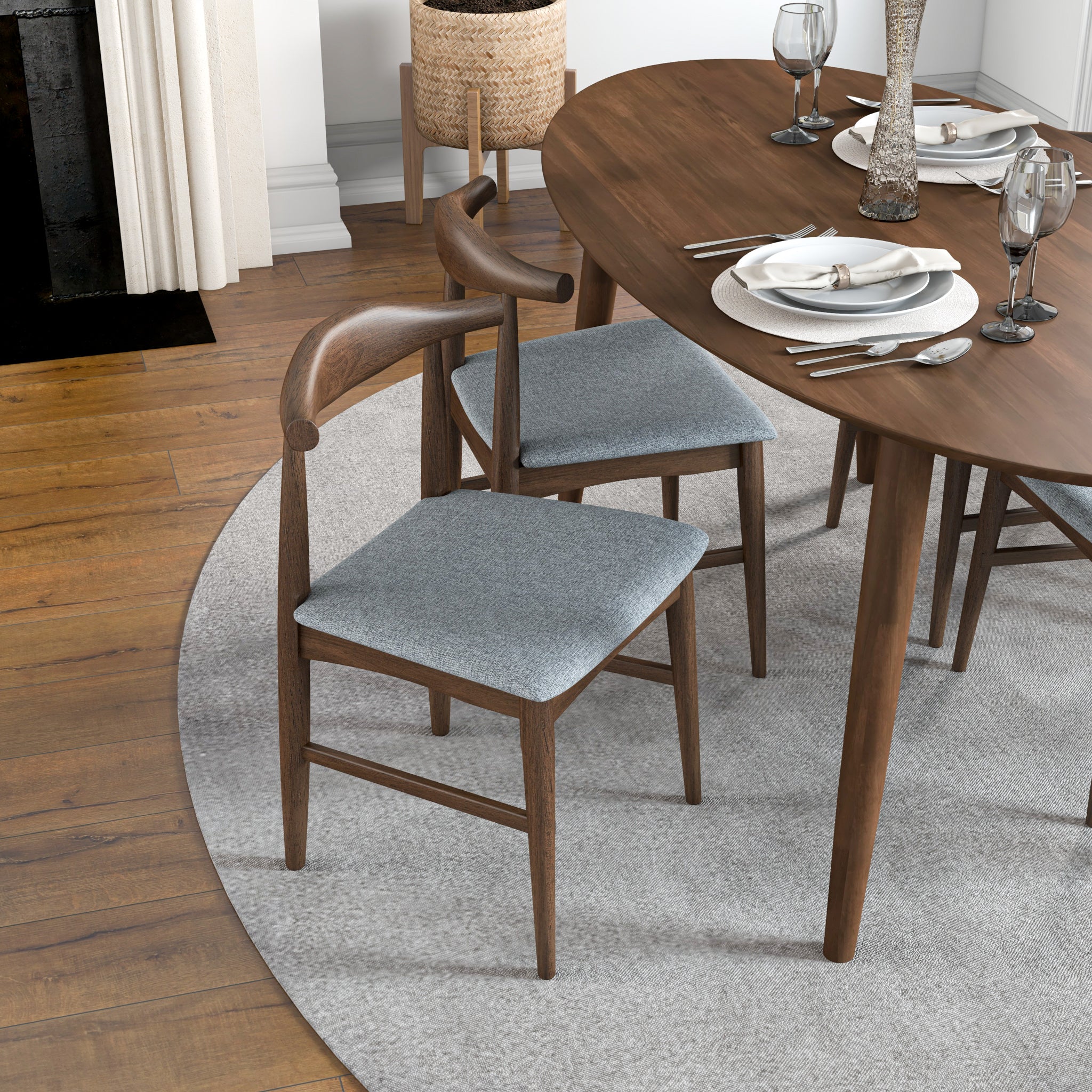 Rixos Walnut Oval Dining Set with 4 Winston Grey Dining Chairs