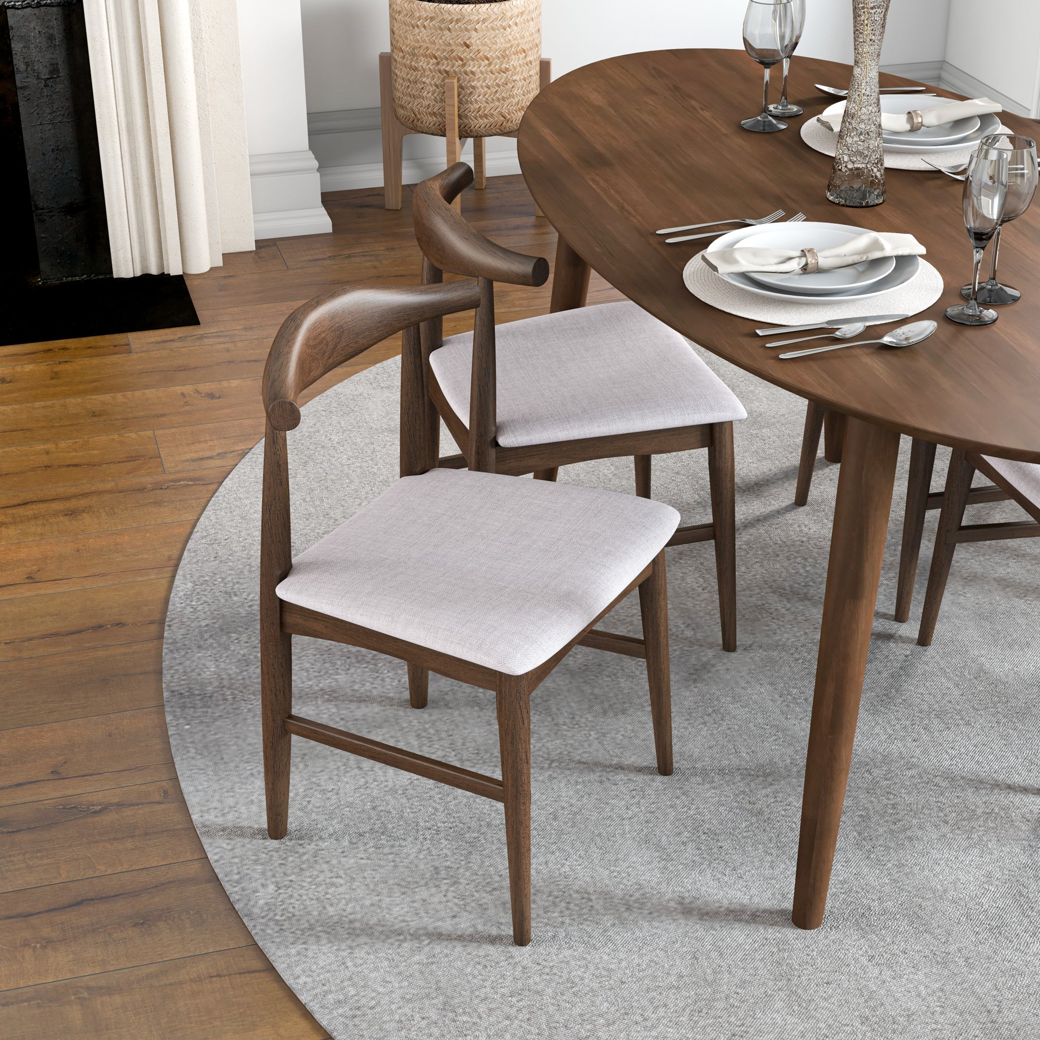 Rixos Walnut Oval Dining Set with 4 Winston Beige Dining Chairs