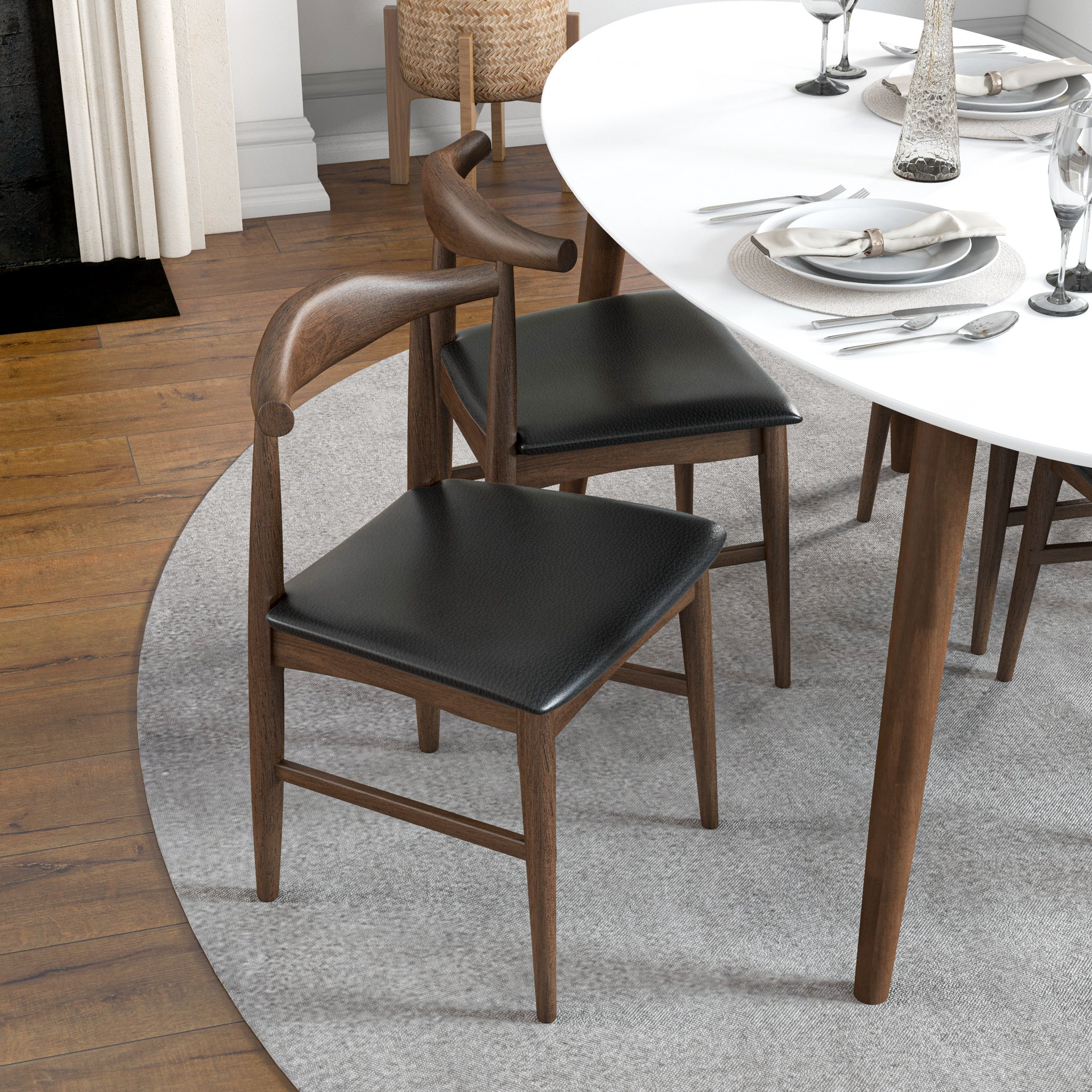 Rixos White Oval Dining Set with 4 Winston Black Leather Dining Chairs