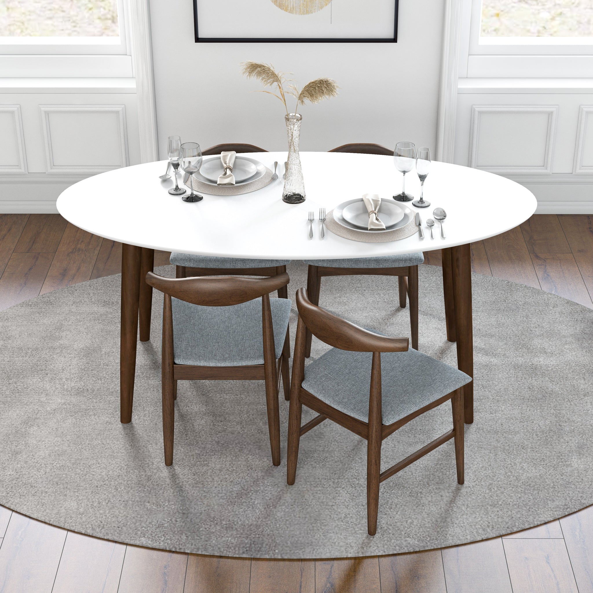 Rixos White Oval Dining Set with 4 Winston Grey Dining Chairs