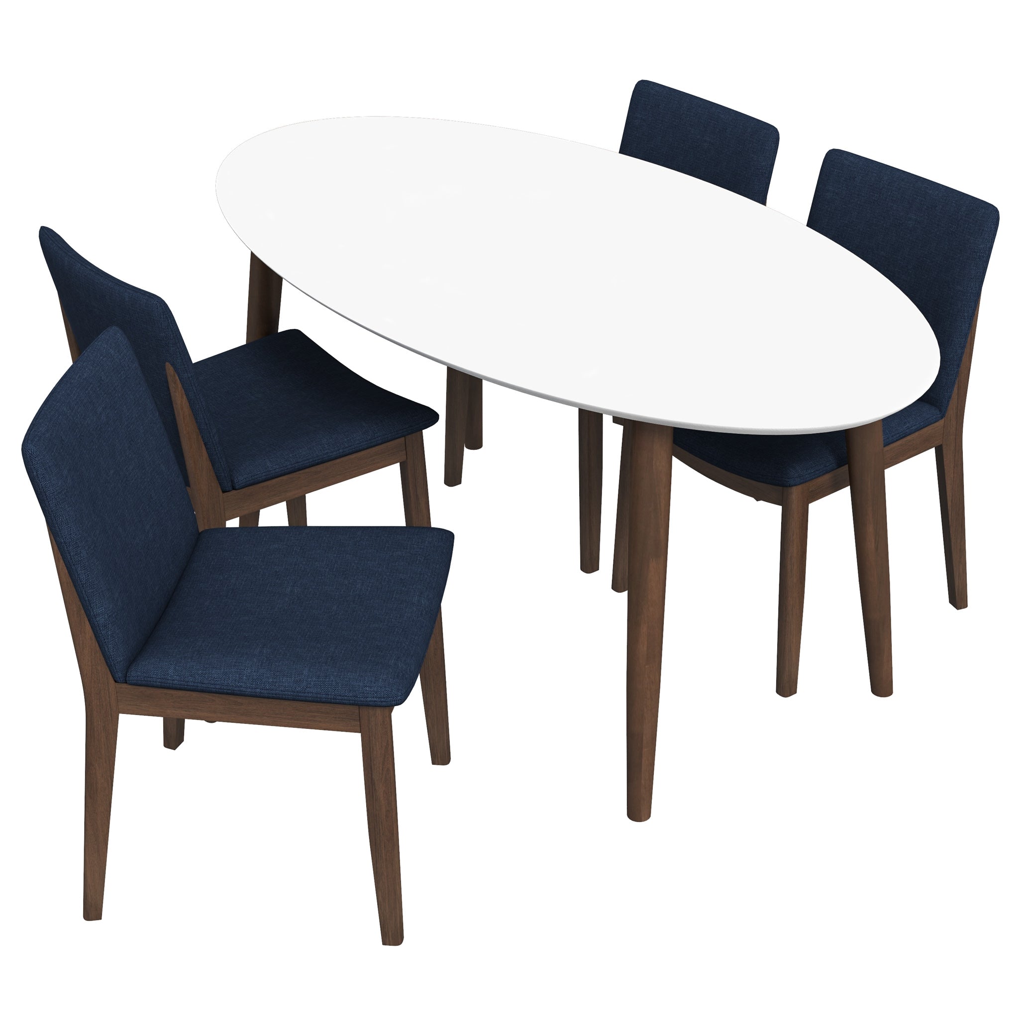 Rixos White Dining set with 4 Virginia Blue Velvet Dining Chairs