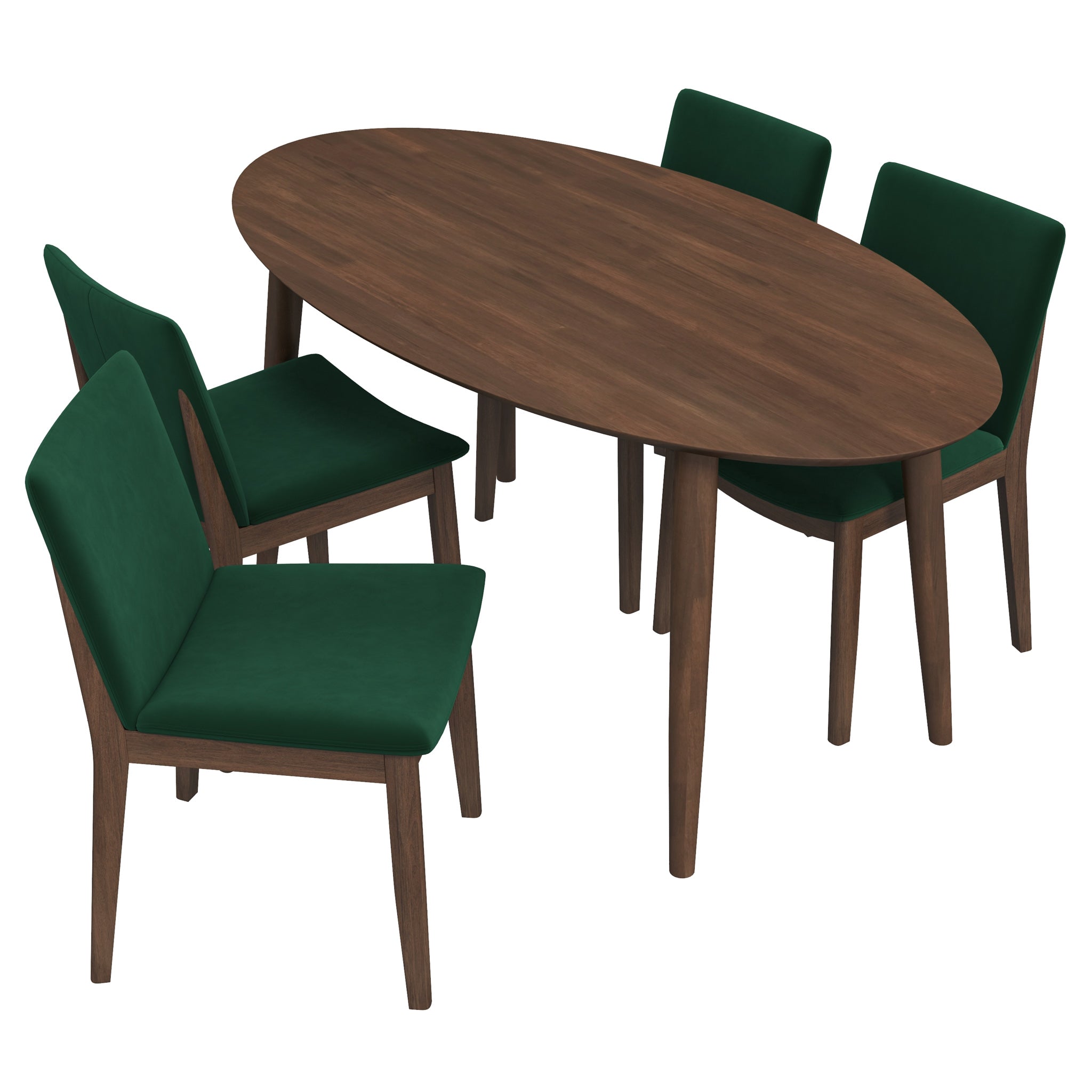 Rixos Walnut Dining set with 4 Virginia Green Velvet Dining Chairs