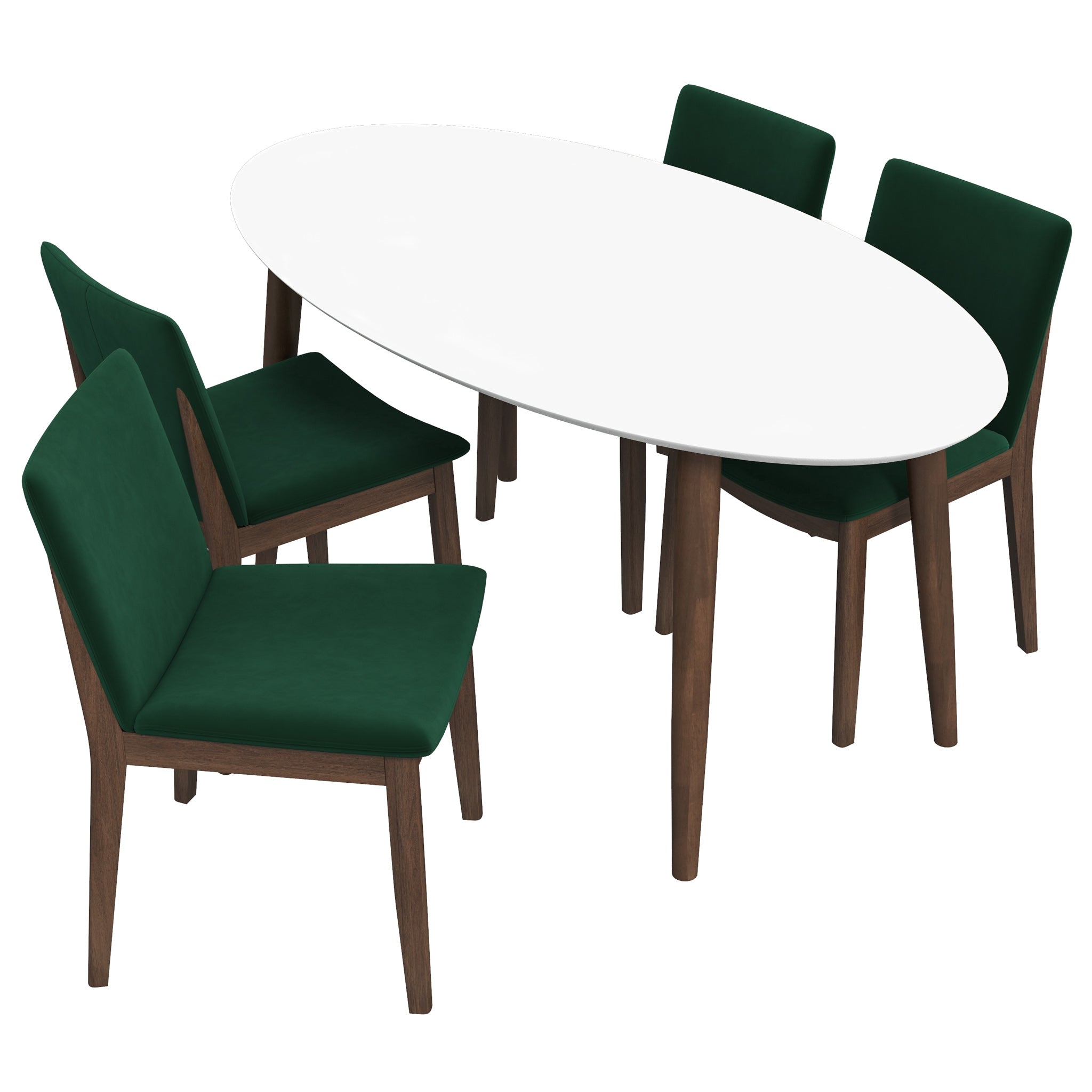 Rixos White Dining set with 4 Virginia Green Velvet Dining Chairs