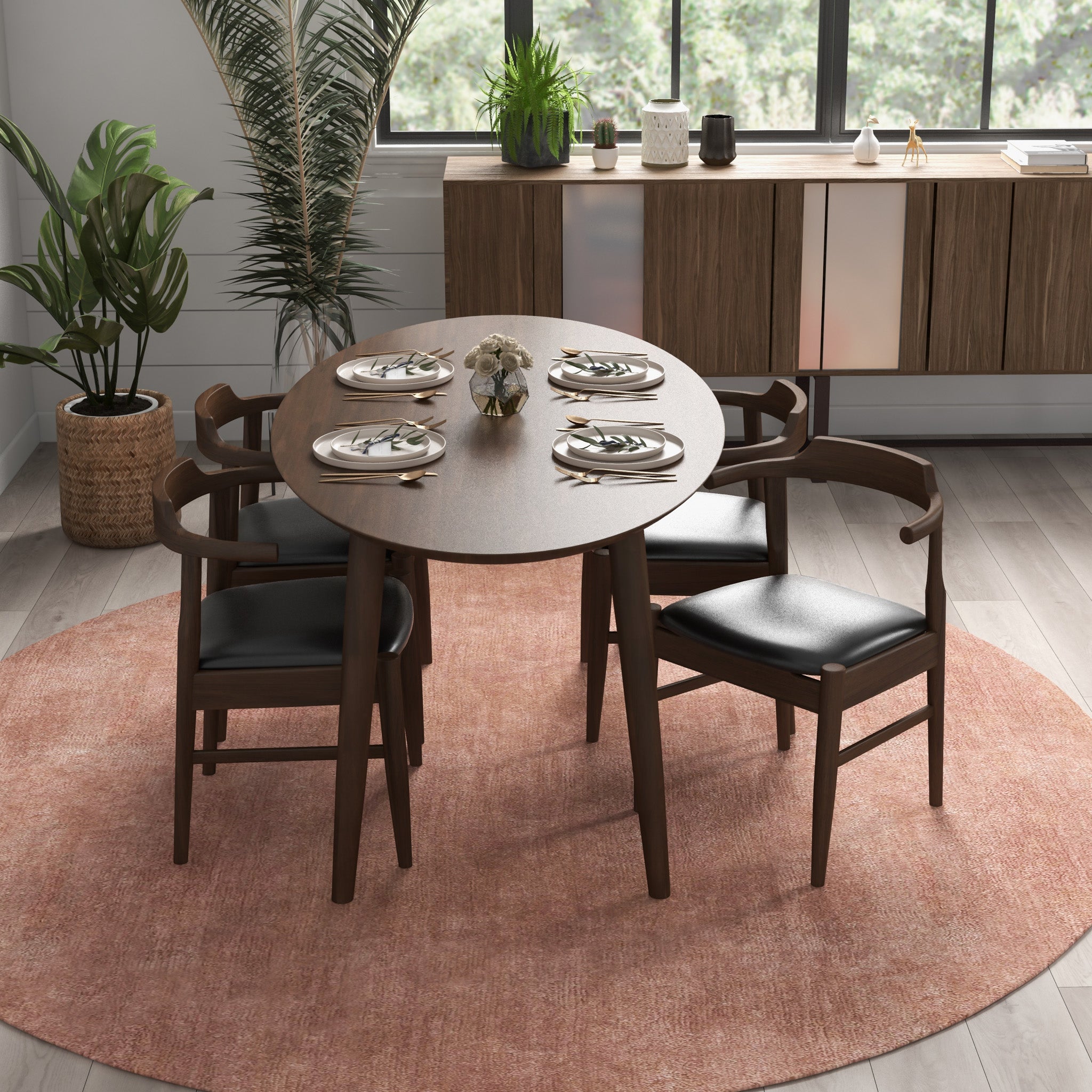 Rixos Dining set with 4 Zola Dining Chairs Leather