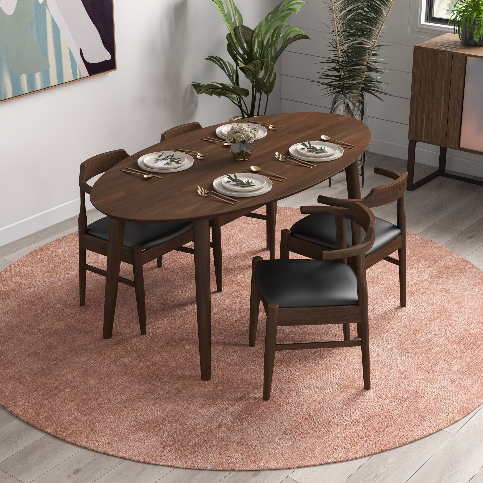 Rixos Dining set with 4 Zola Dining Chairs Leather