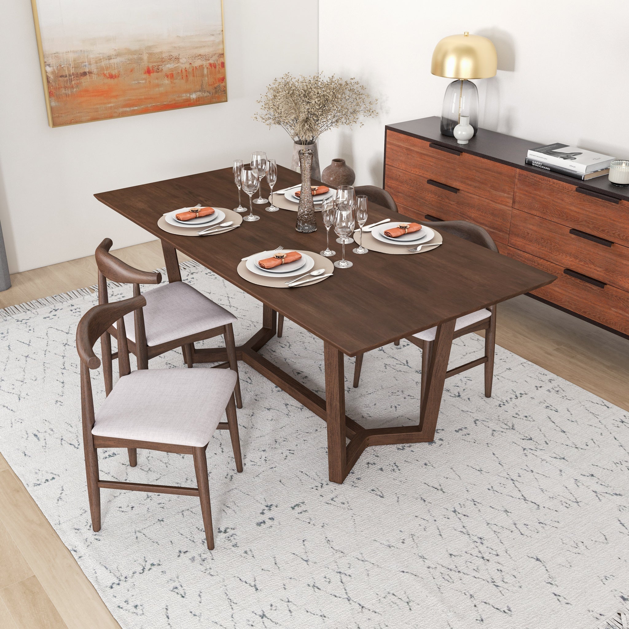 Rolda Dining set with 4 Winston Dining Chairs Beige Fabric