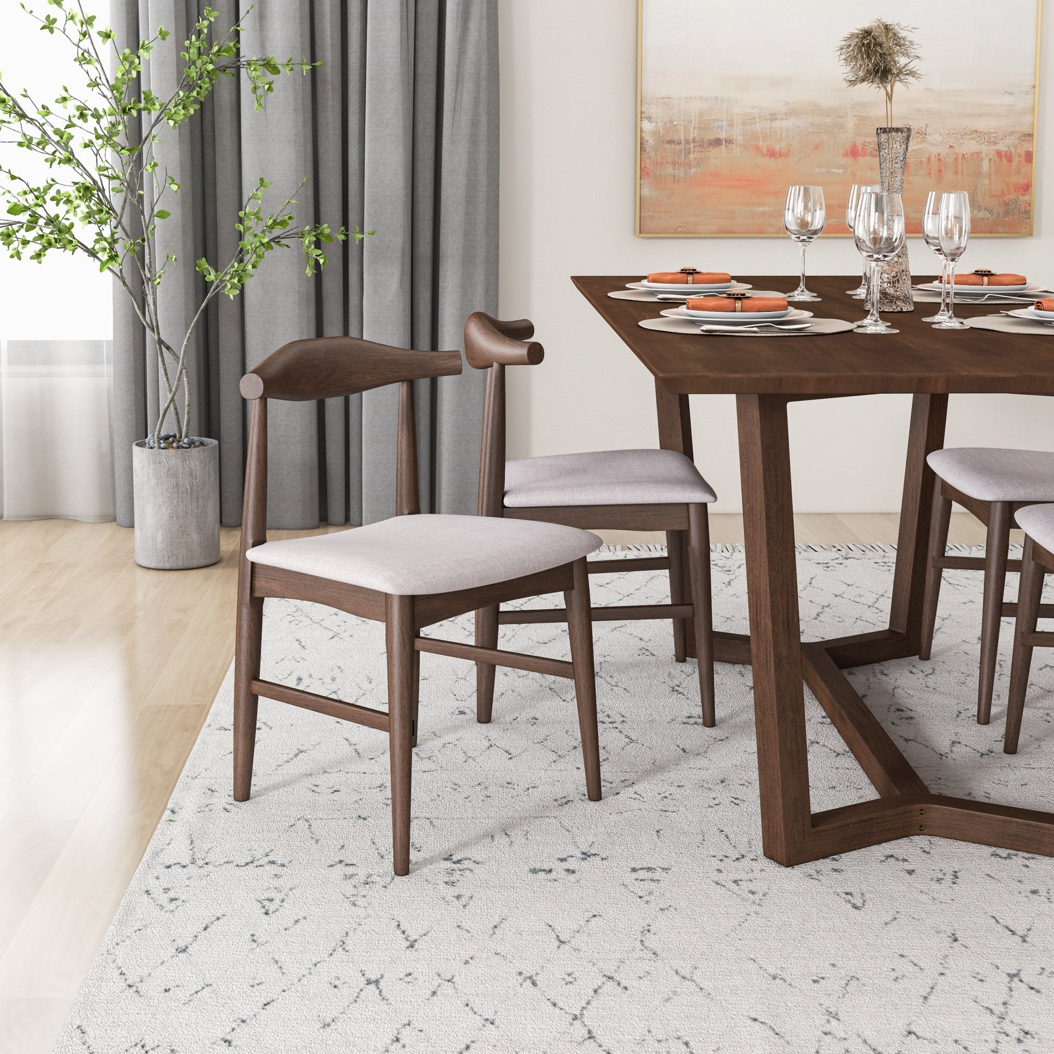 Rolda Dining set with 4 Winston Dining Chairs Beige Fabric