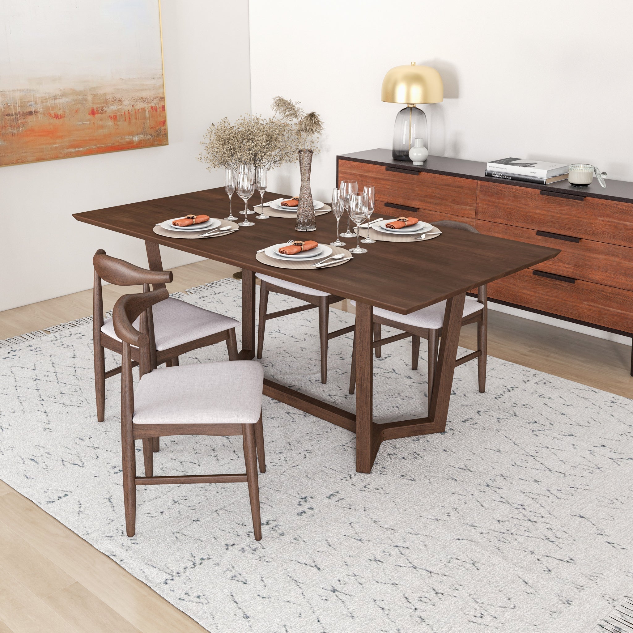 Rolda Dining set with 4 Winston Dining Chairs Beige Fabric