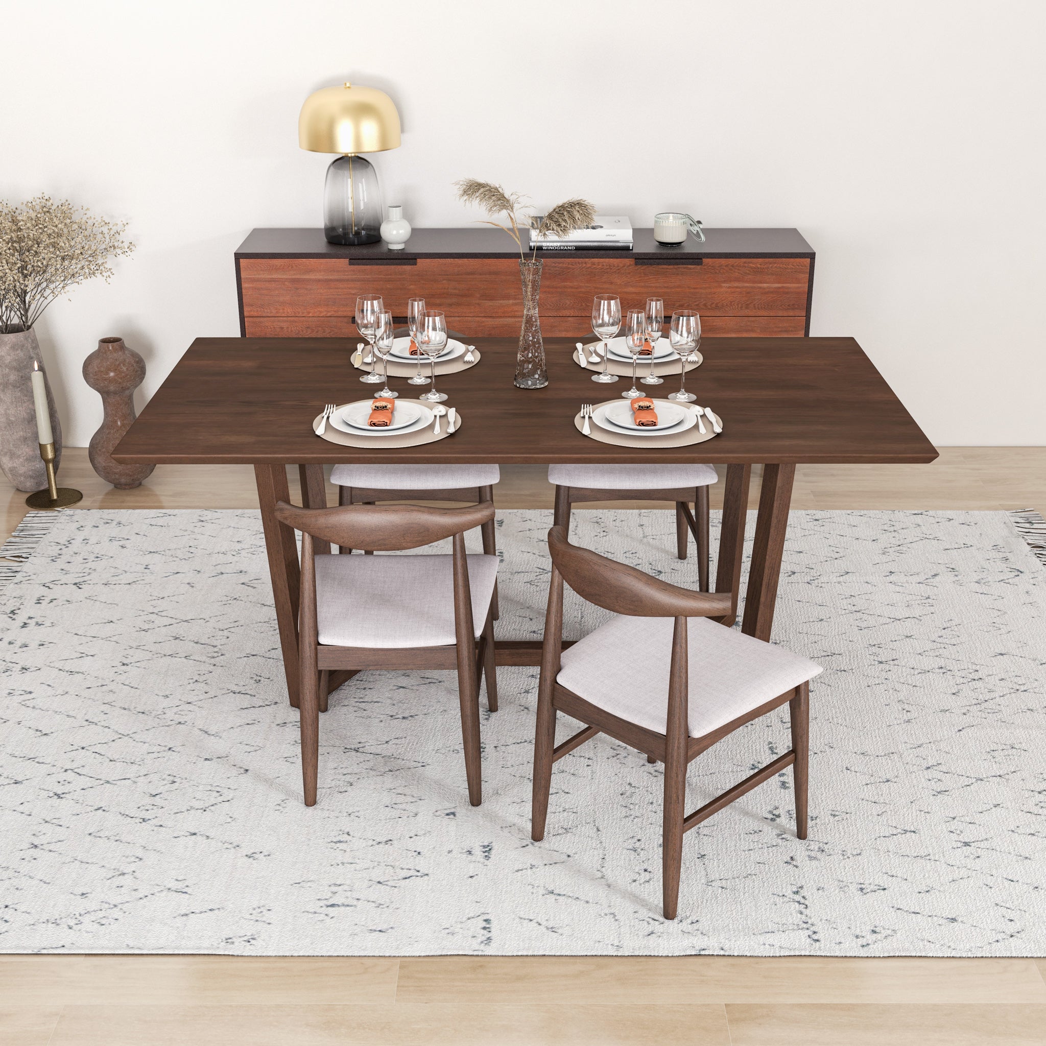 Rolda Dining set with 4 Winston Dining Chairs Beige Fabric