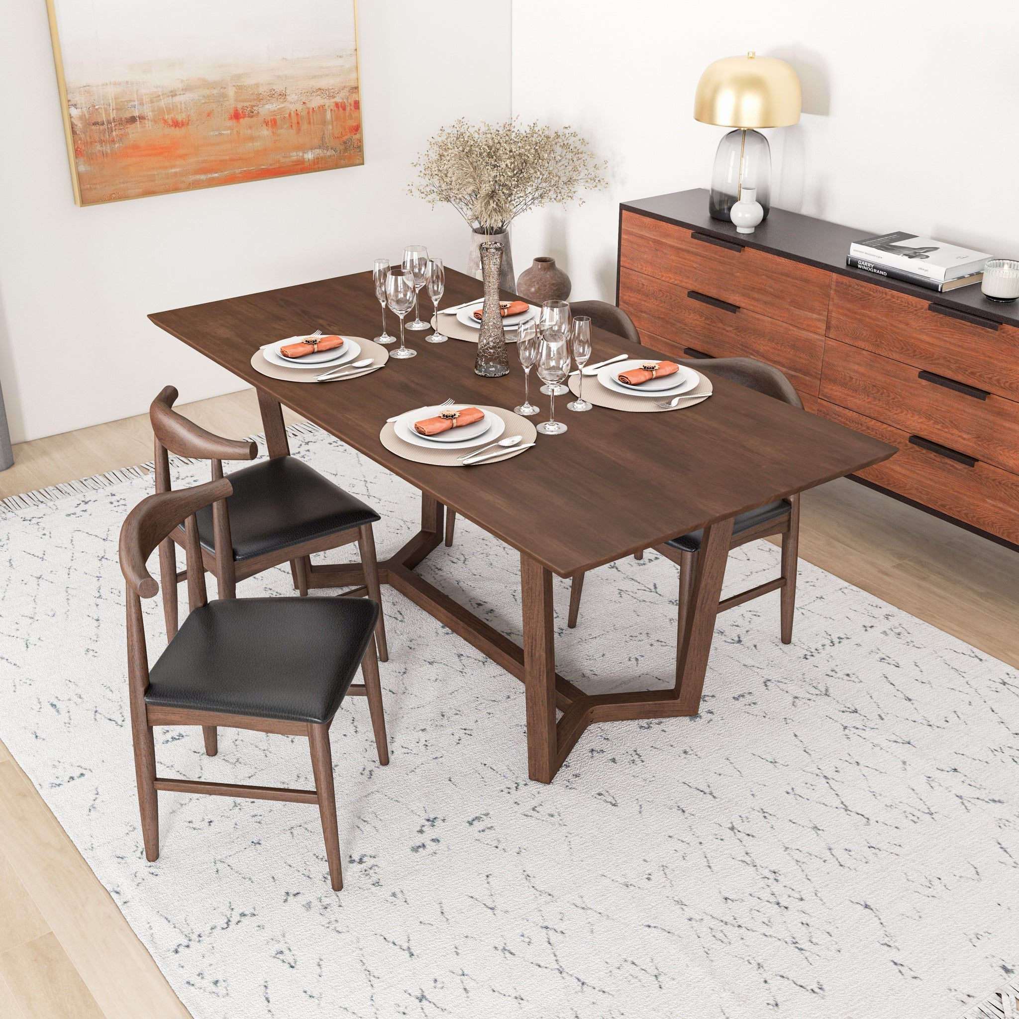 Rolda Dining set with 4 Winston Dining Chairs Leather