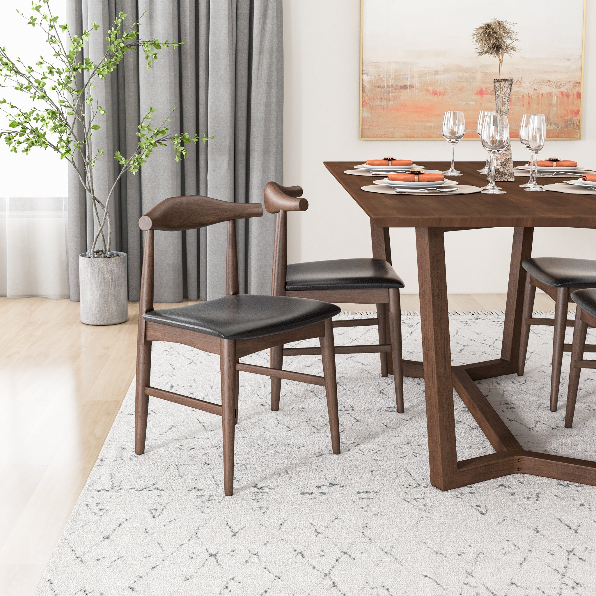 Rolda Dining set with 4 Winston Dining Chairs Leather