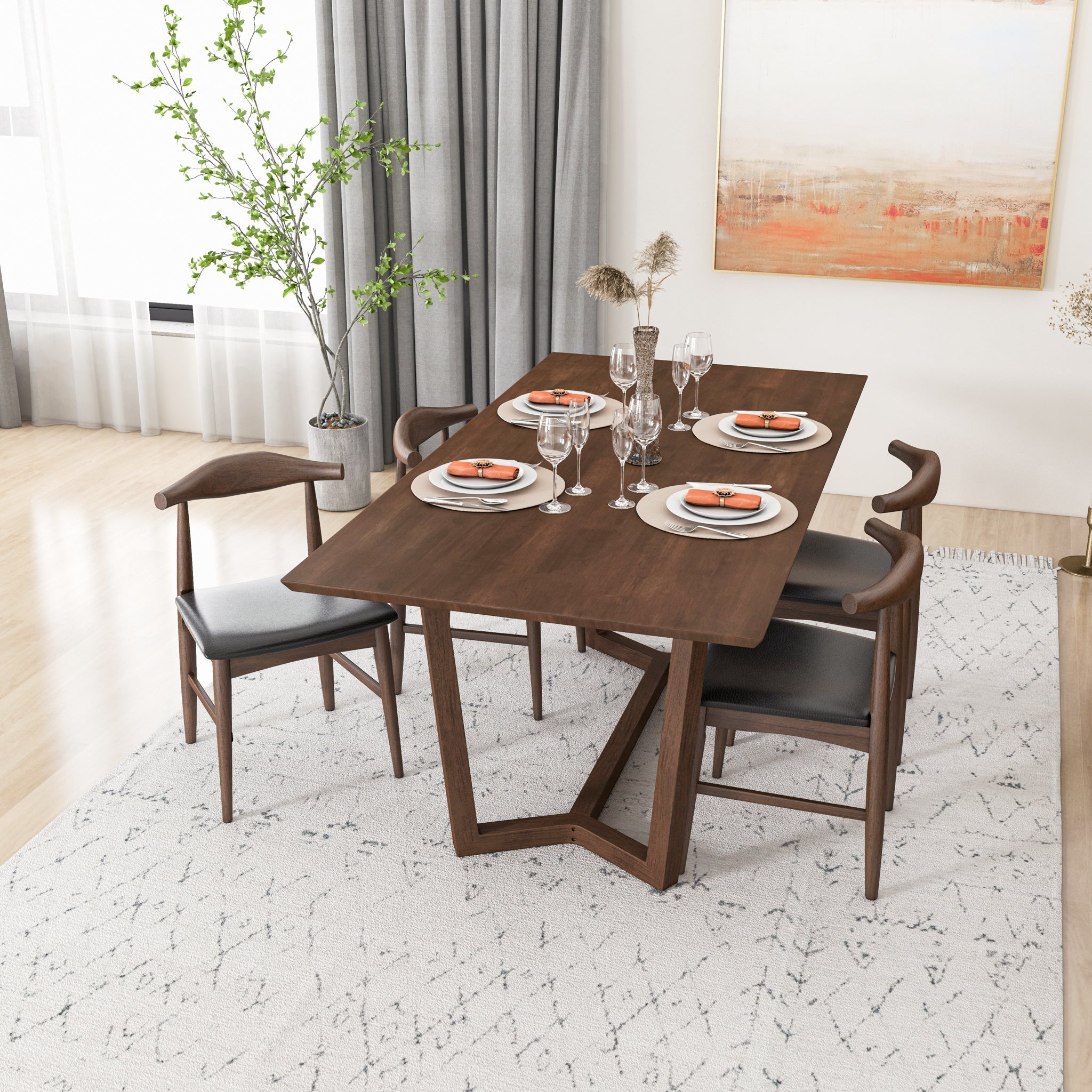 Rolda Dining set with 4 Winston Dining Chairs Leather