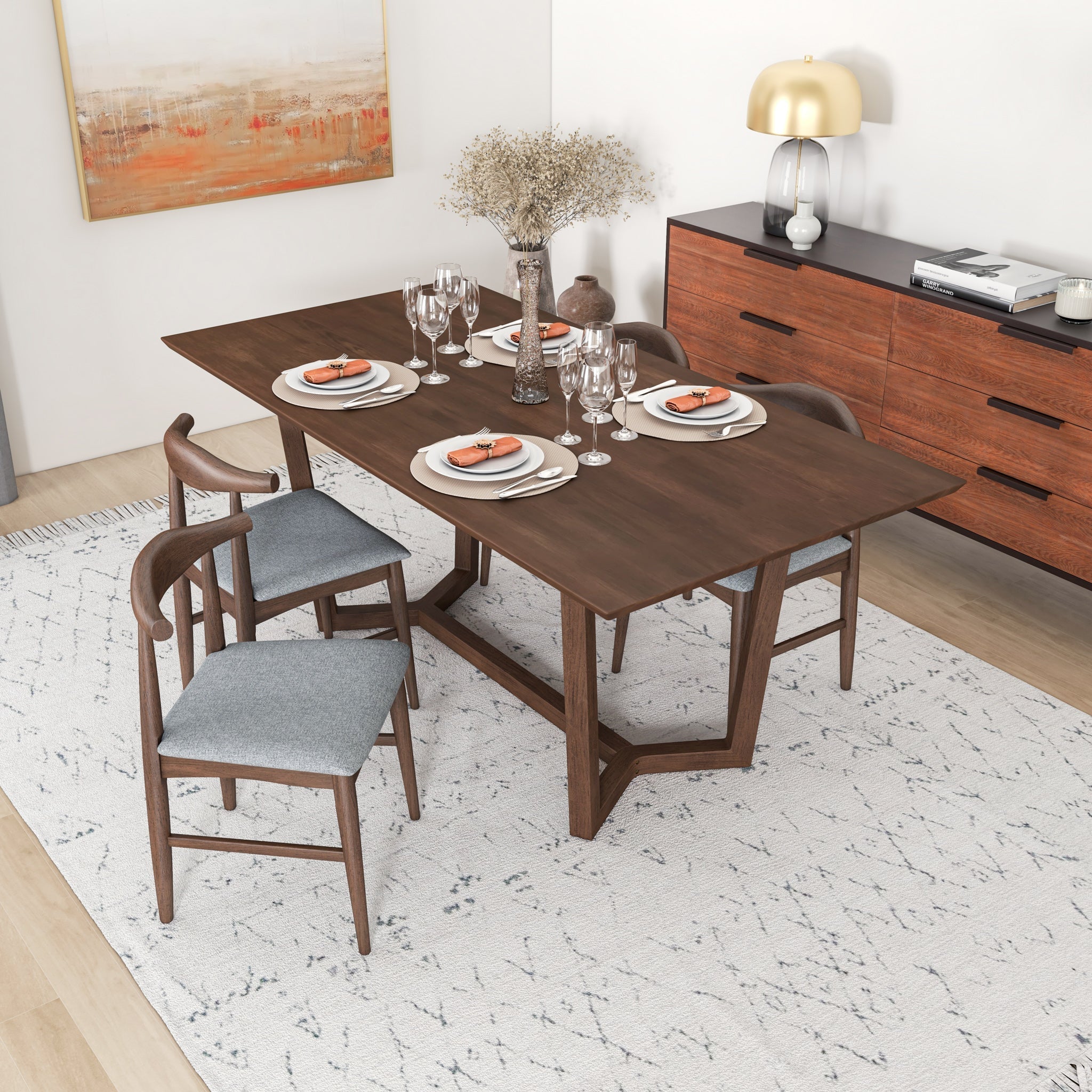 Rolda Dining set with 4 Winston Dining Chairs Gray Fabric