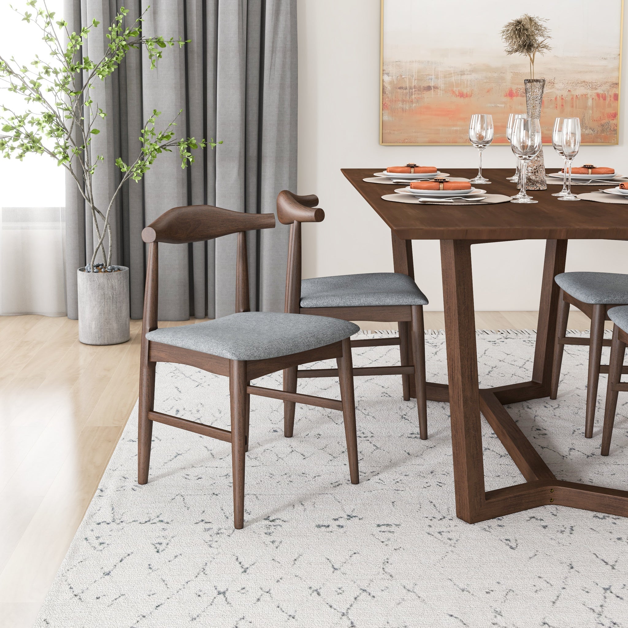 Rolda Dining set with 4 Winston Dining Chairs Gray Fabric