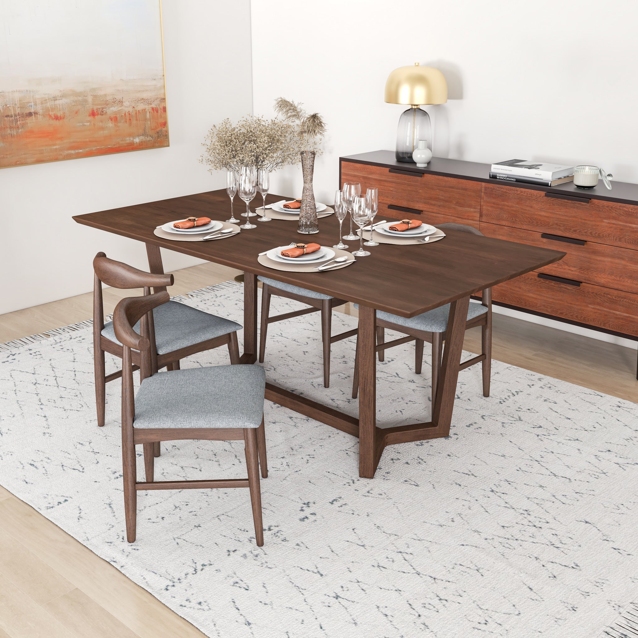 Rolda Dining set with 4 Winston Dining Chairs Gray Fabric