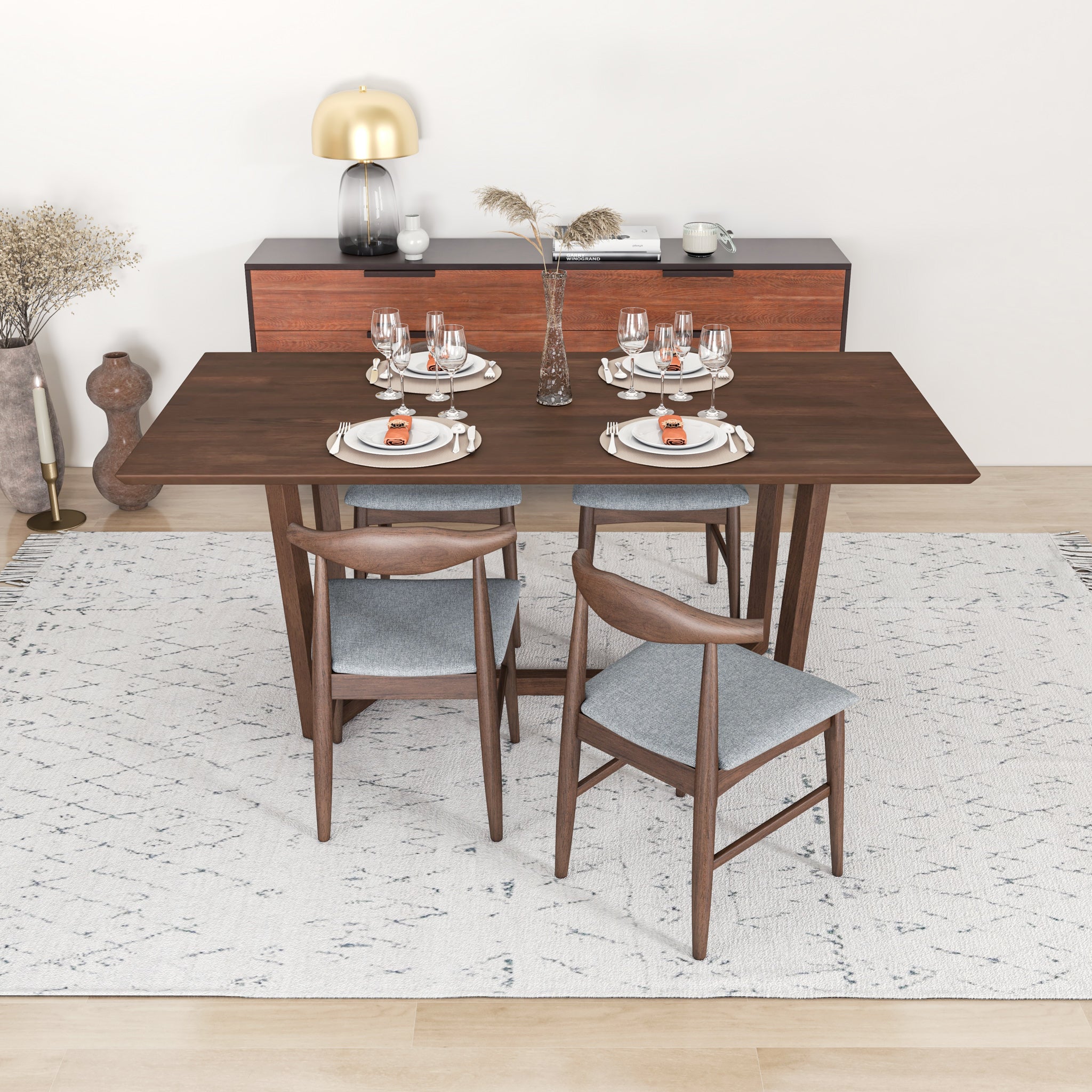 Rolda Dining set with 4 Winston Dining Chairs Gray Fabric