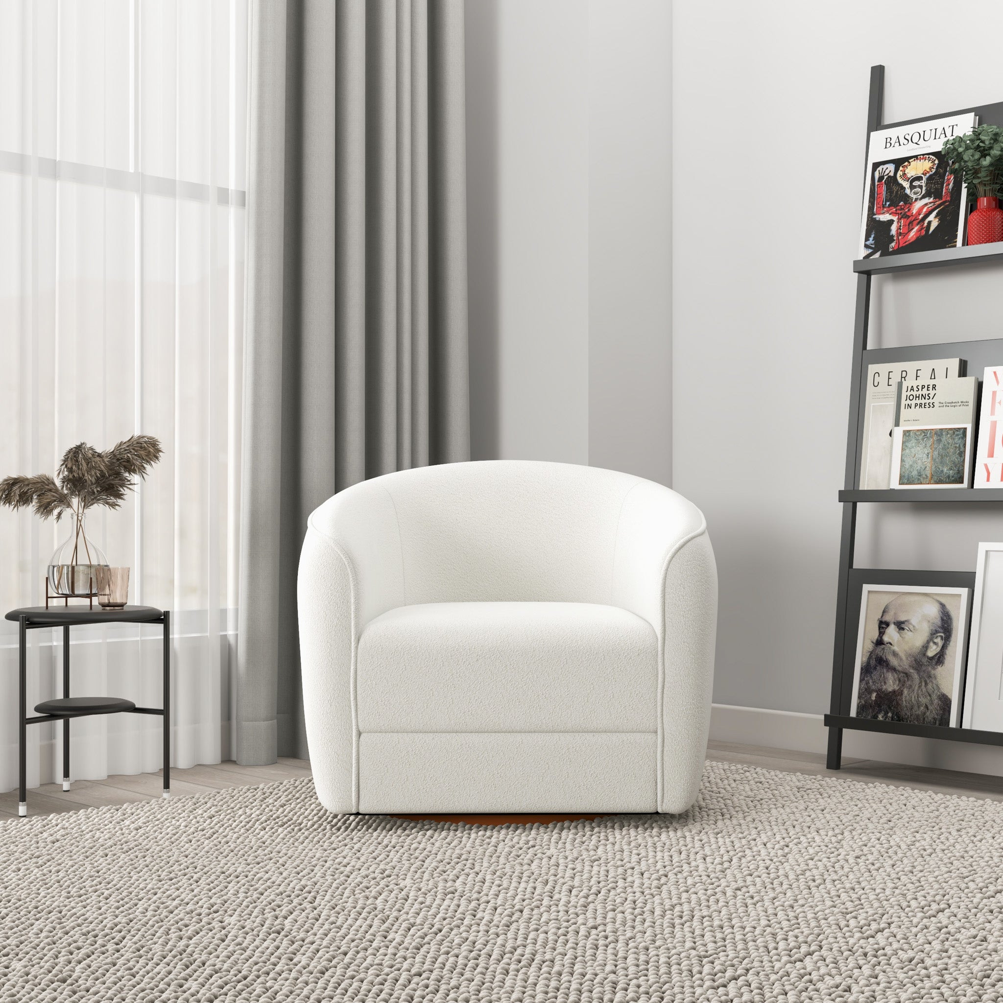 Spring Swivel Chair Cream Boucle