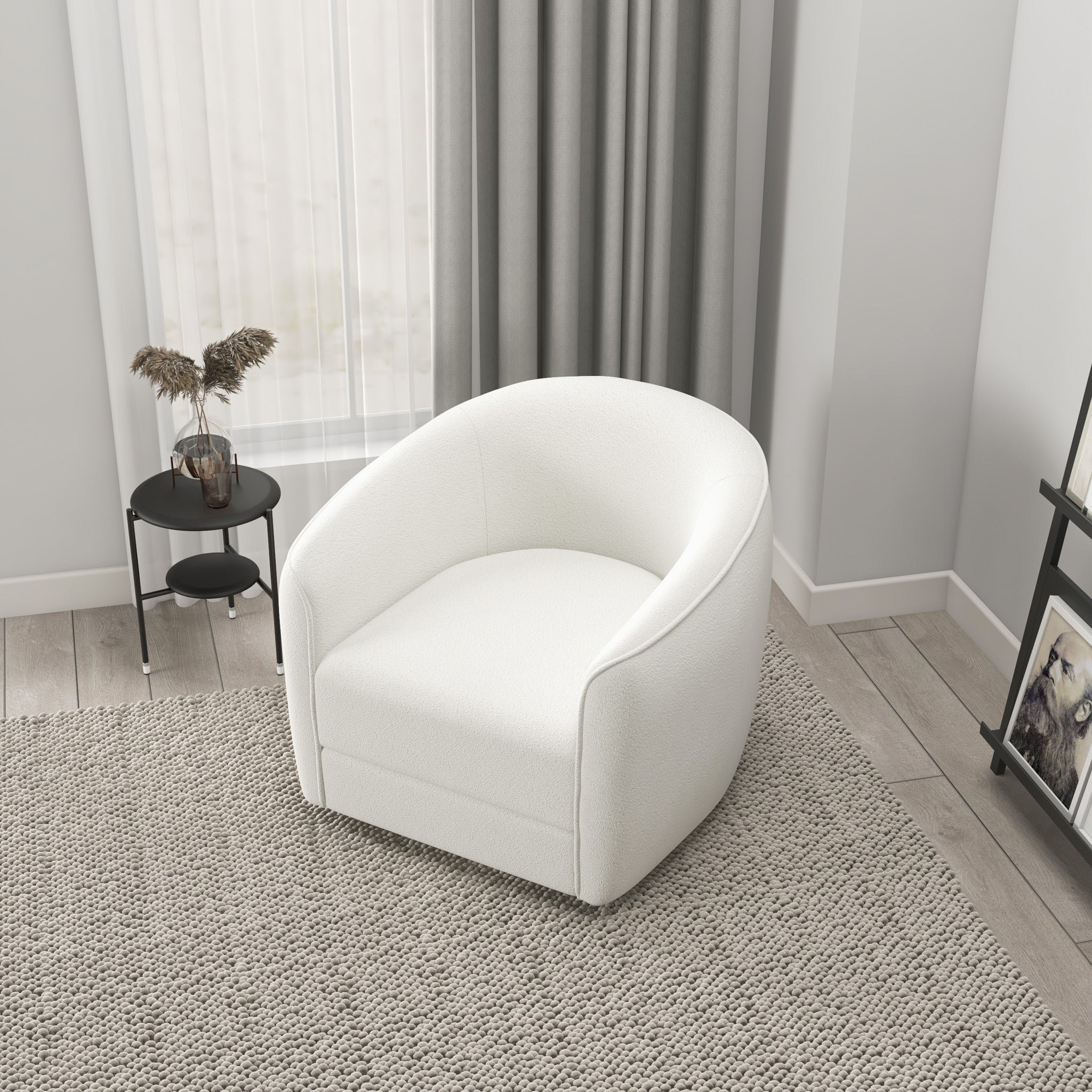 Spring Swivel Chair Cream Boucle