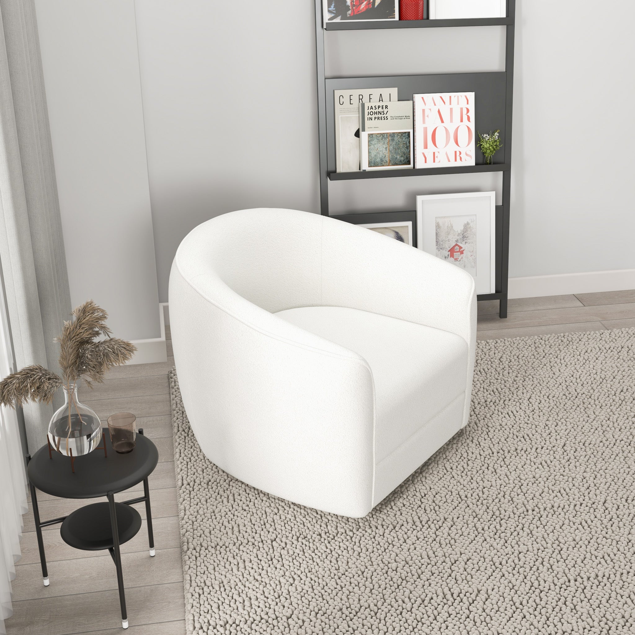 Spring Swivel Chair Cream Boucle