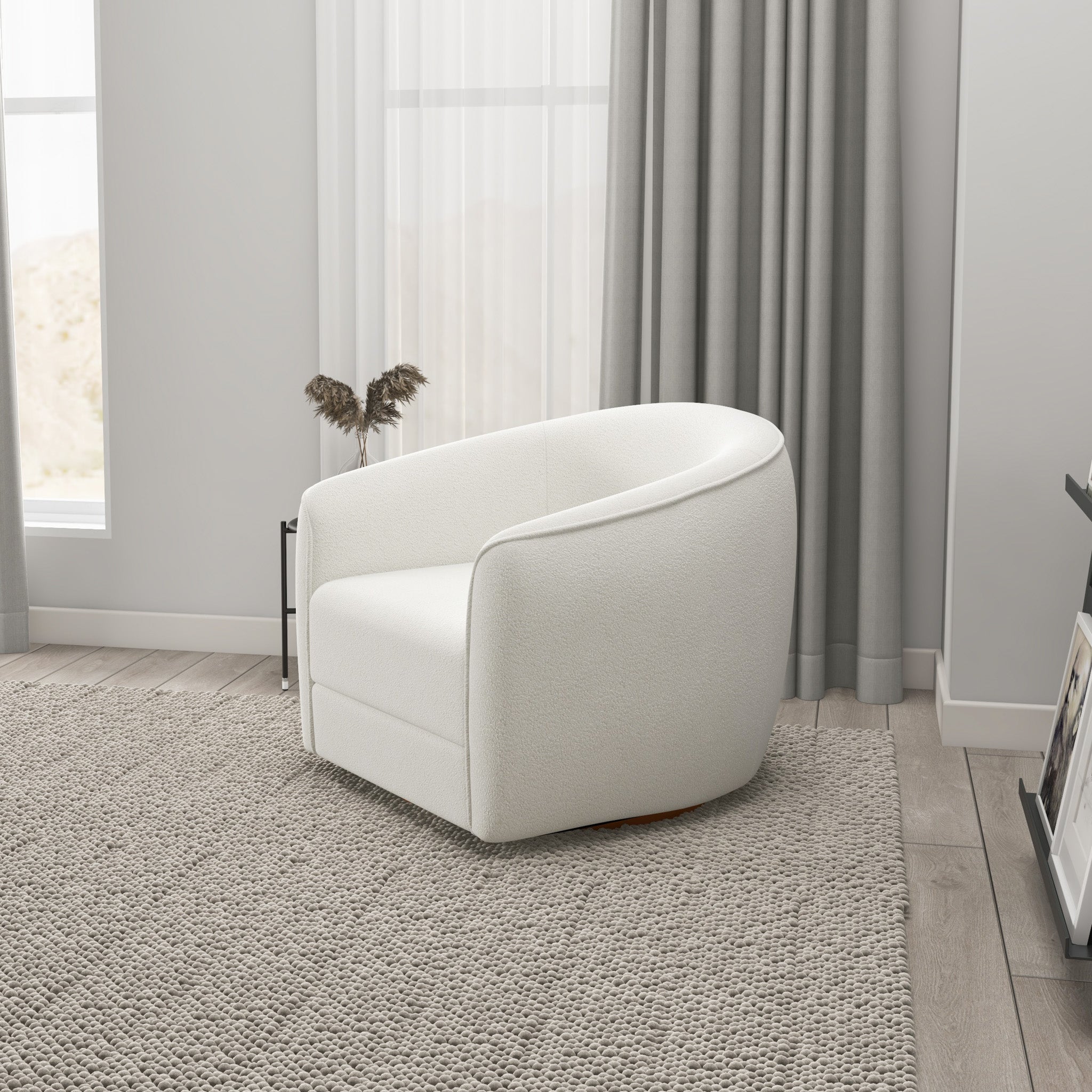 Spring Swivel Chair Cream Boucle