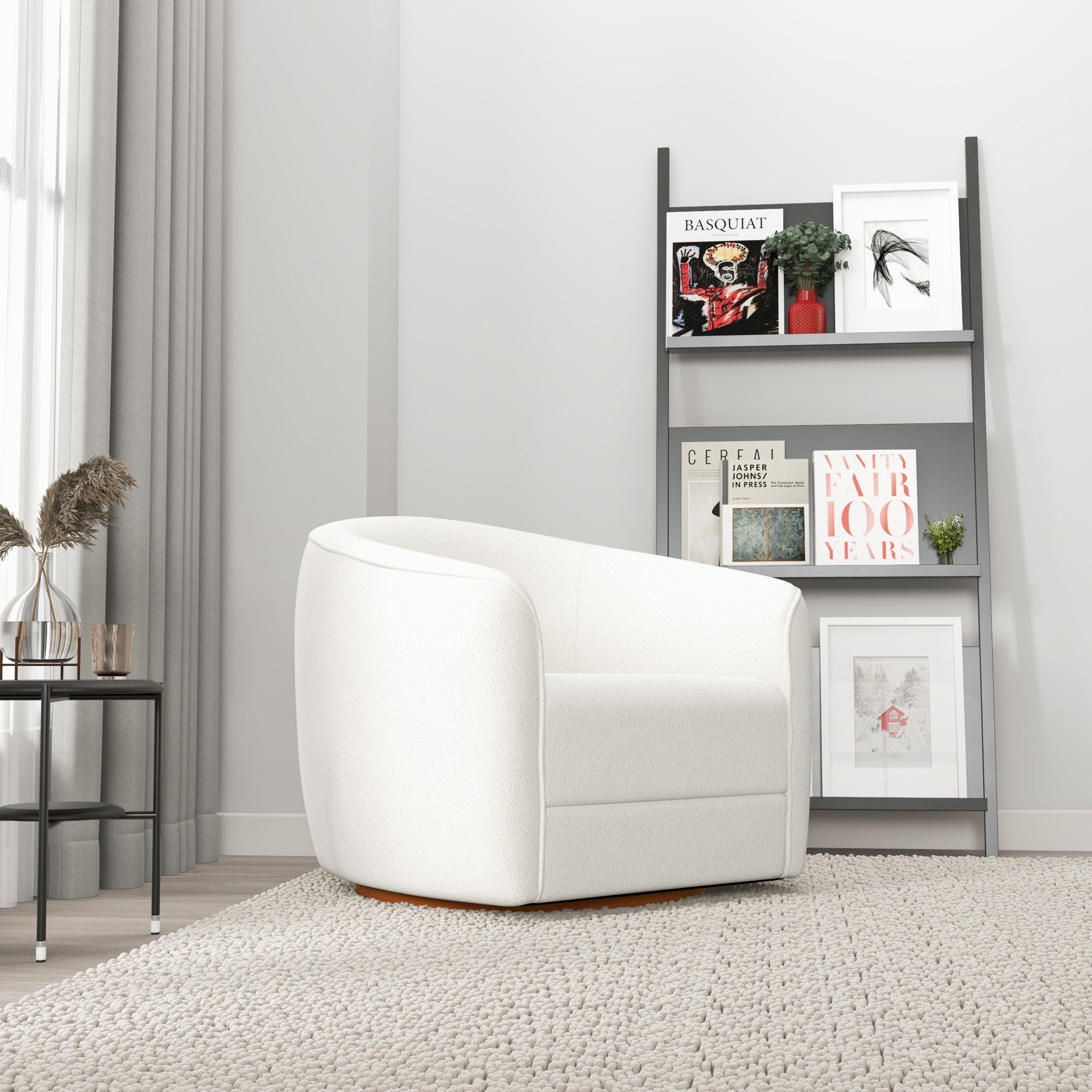 Spring Swivel Chair Cream Boucle