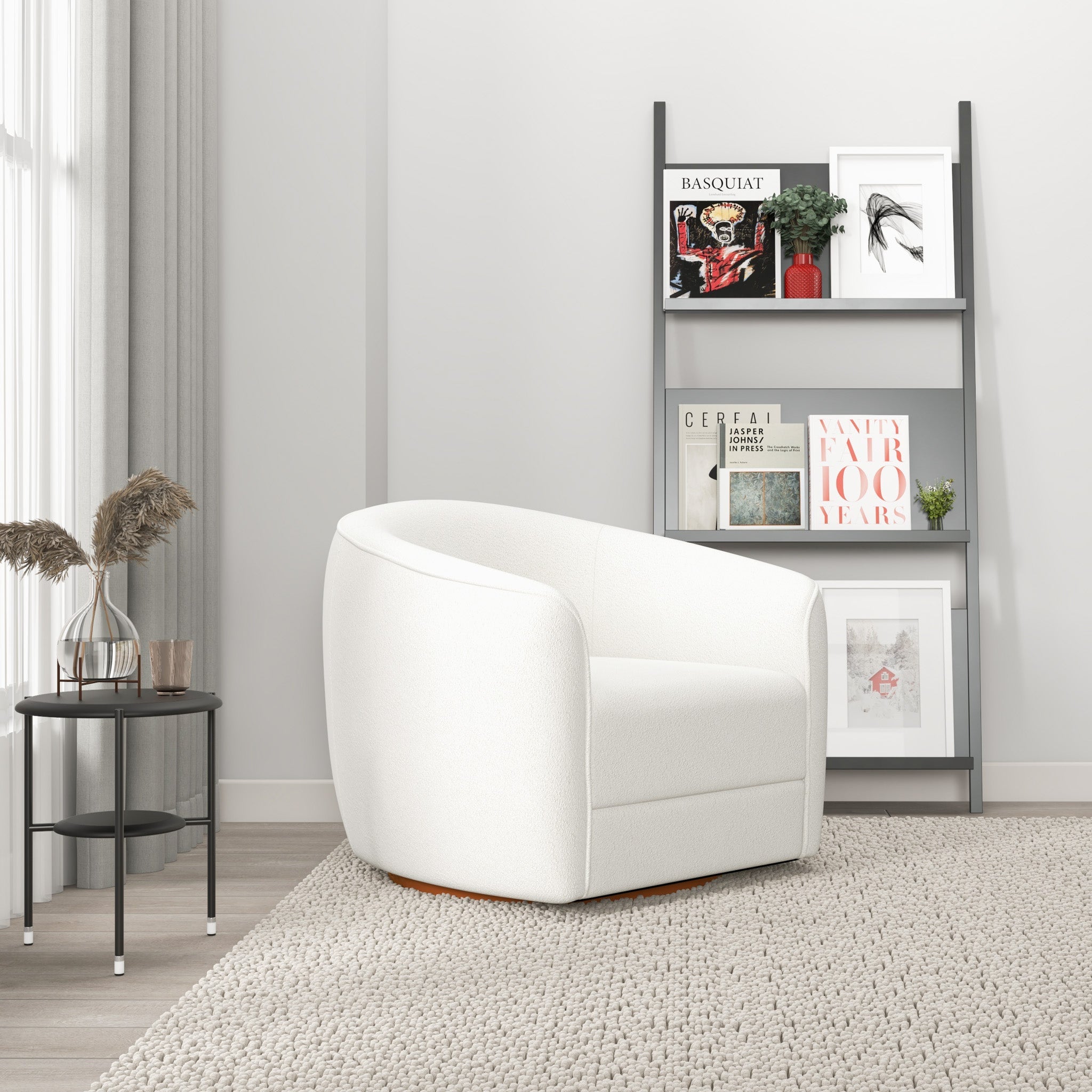 Spring Swivel Chair Cream Boucle