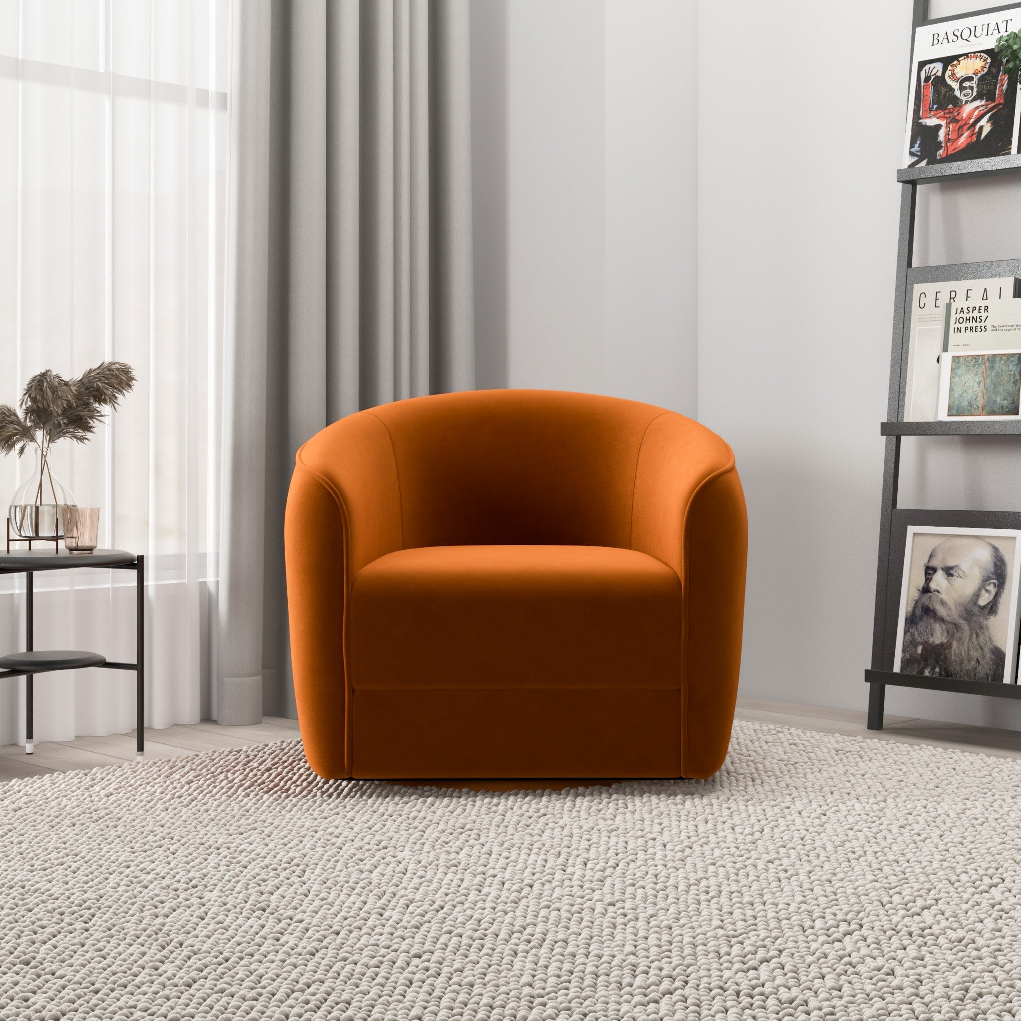 Spring Swivel Chair Burnt Orange Velvet