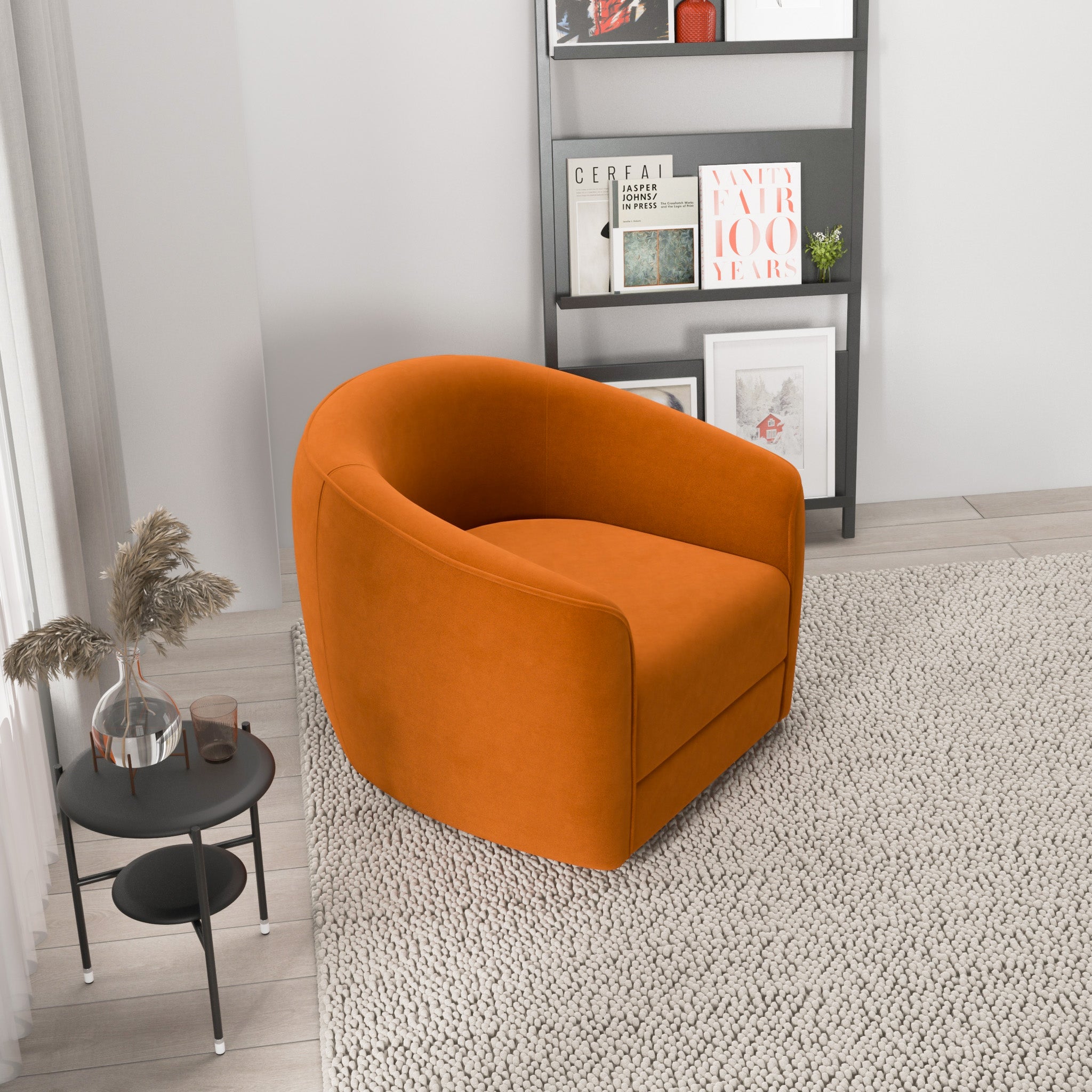 Spring Swivel Chair Burnt Orange Velvet