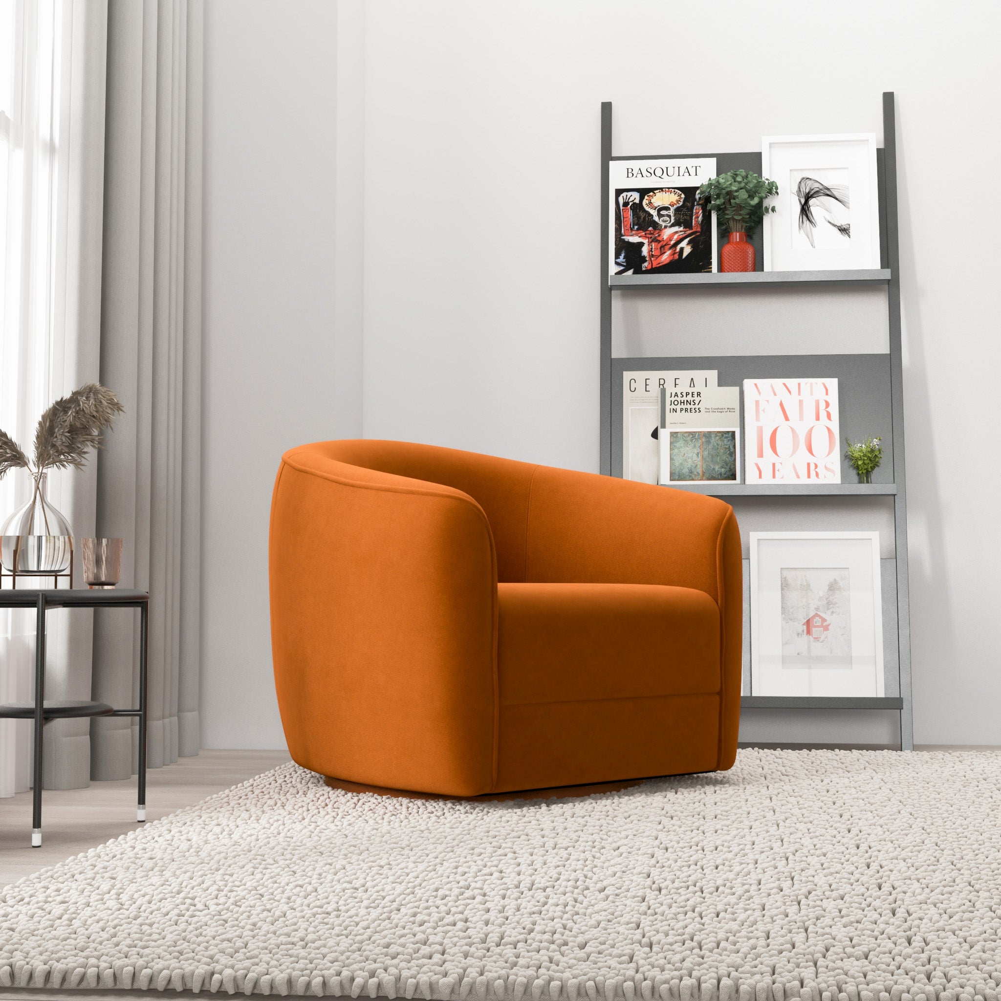 Spring Swivel Chair Burnt Orange Velvet