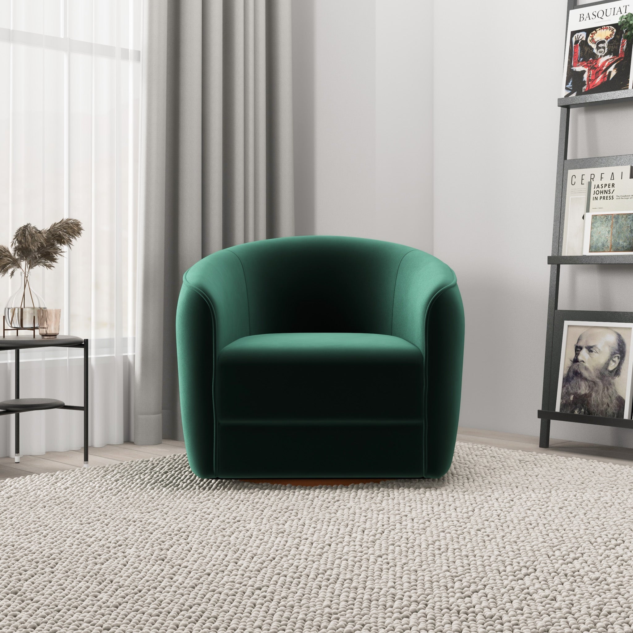 Spring Swivel Chair Dark Green Velvet