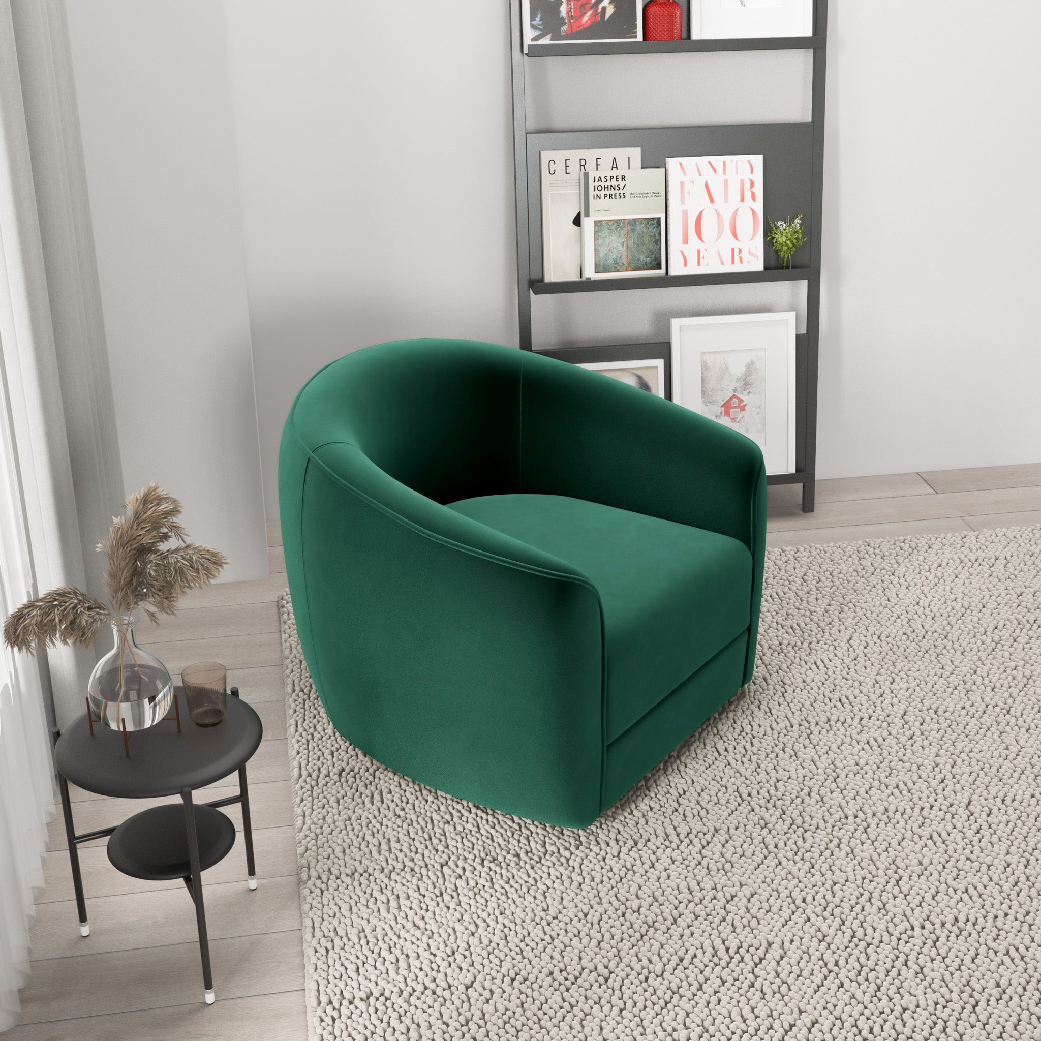 Spring Swivel Chair Dark Green Velvet