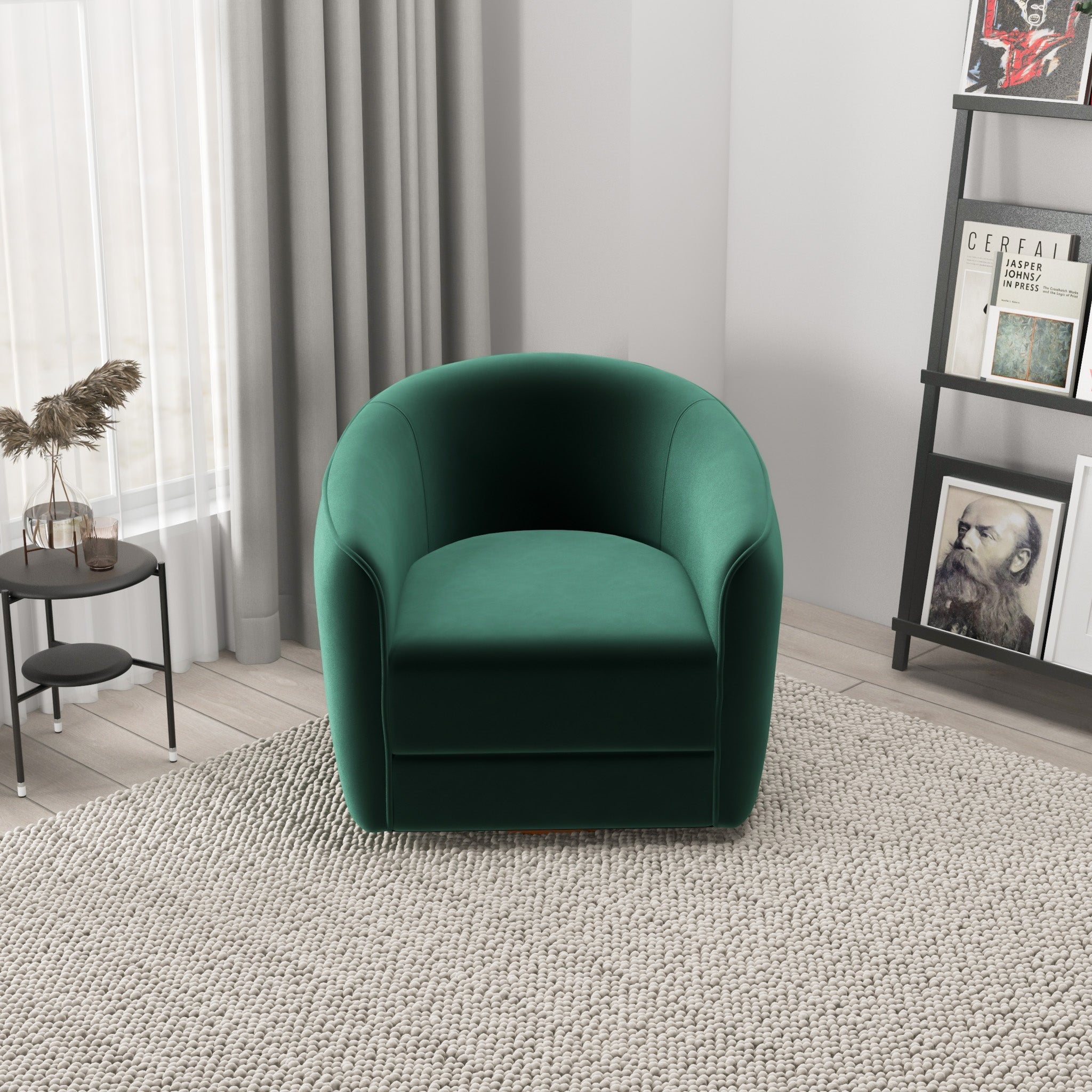 Spring Swivel Chair Dark Green Velvet