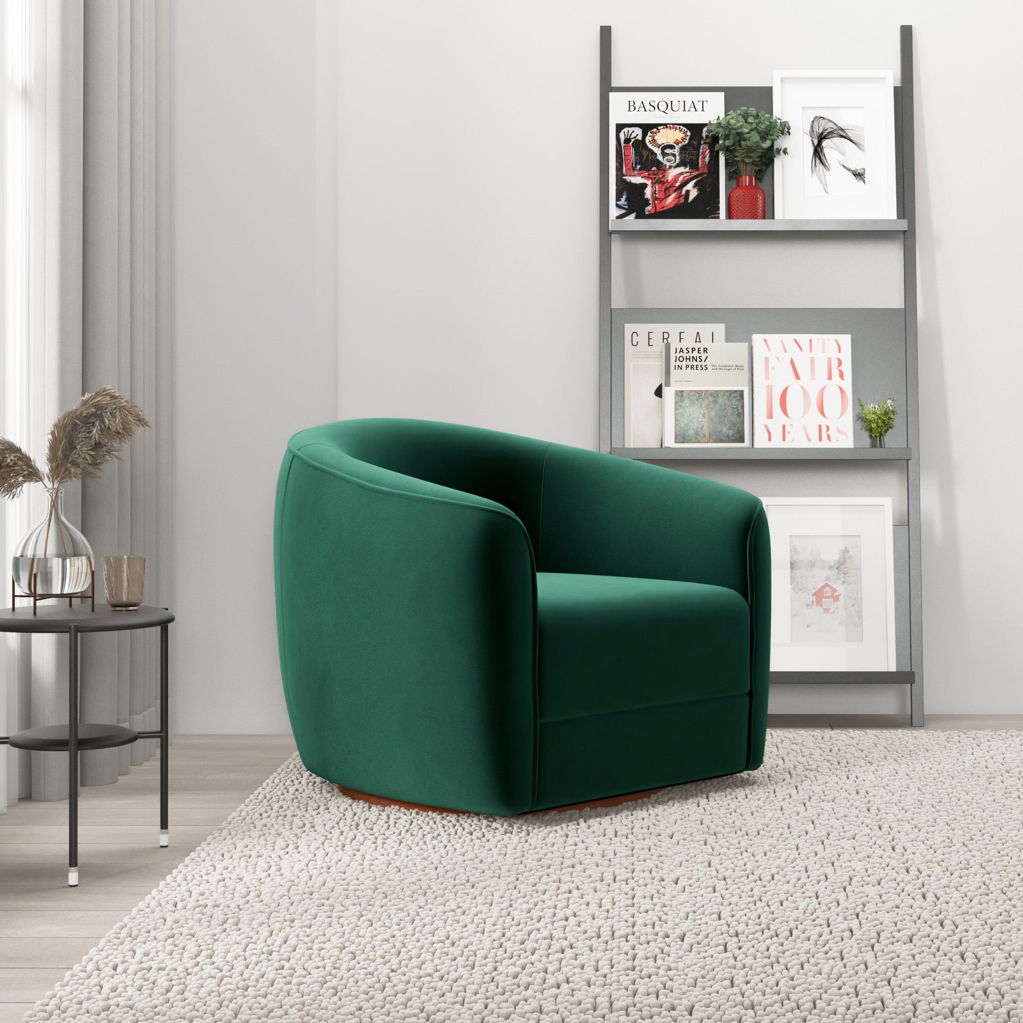 Spring Swivel Chair Dark Green Velvet