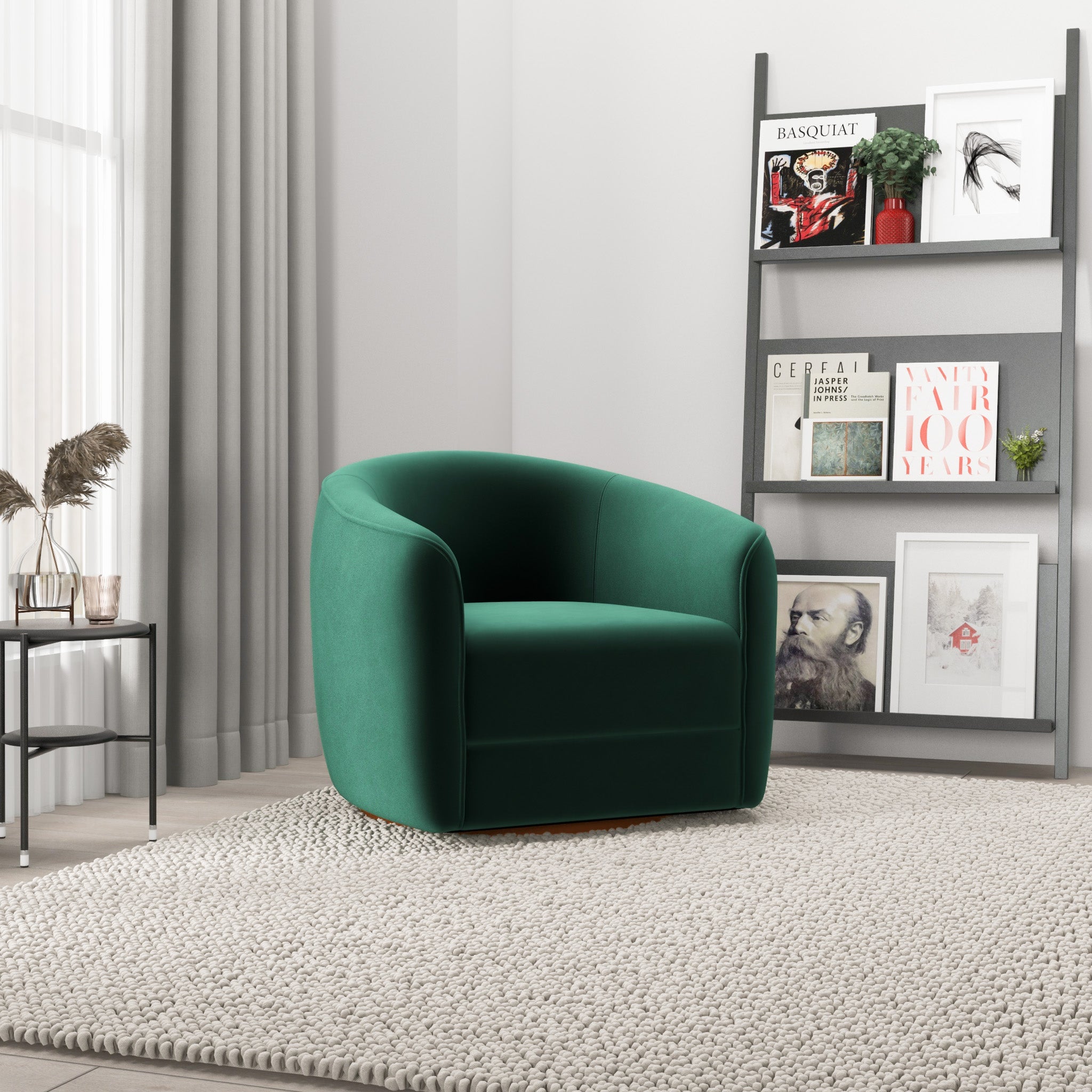 Spring Swivel Chair Dark Green Velvet