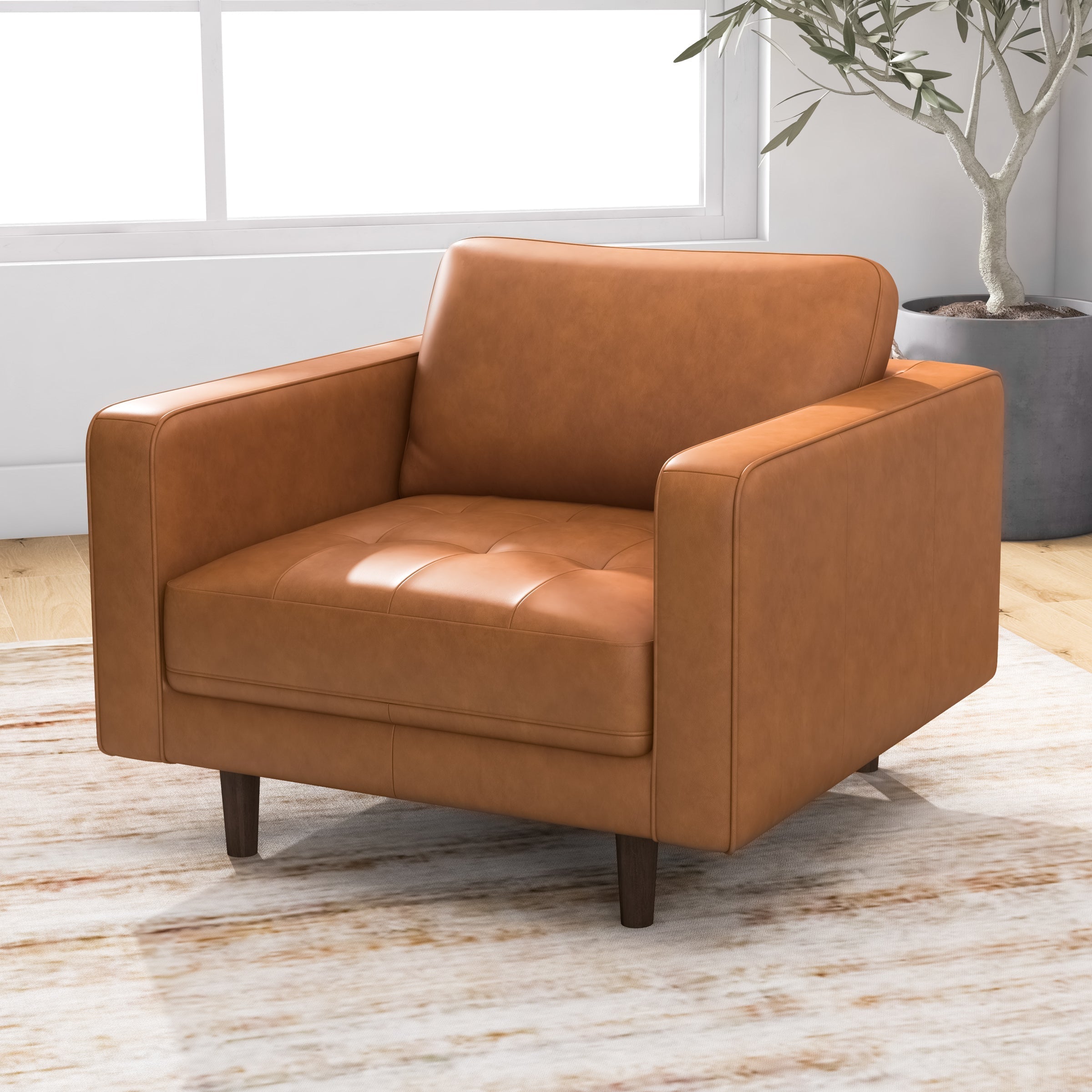 Tessa Leather Lounge Chair Tan Leather