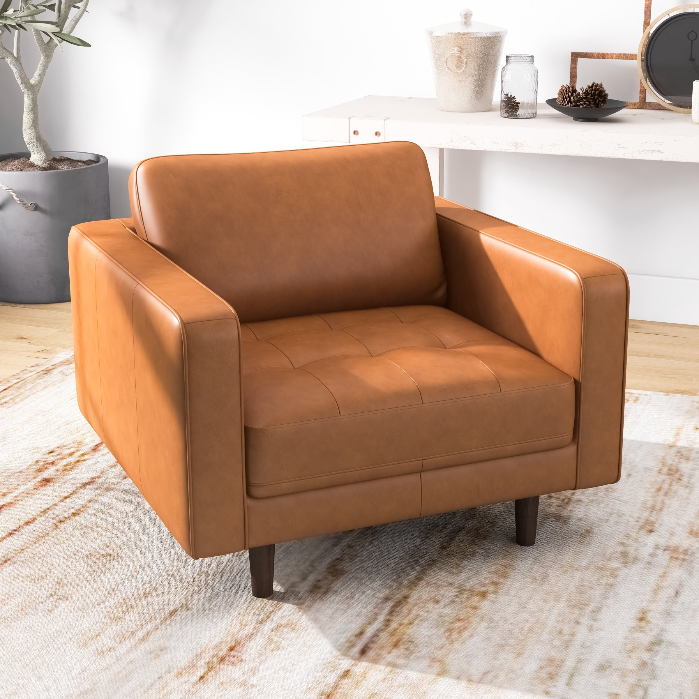 Tessa Leather Lounge Chair Tan Leather