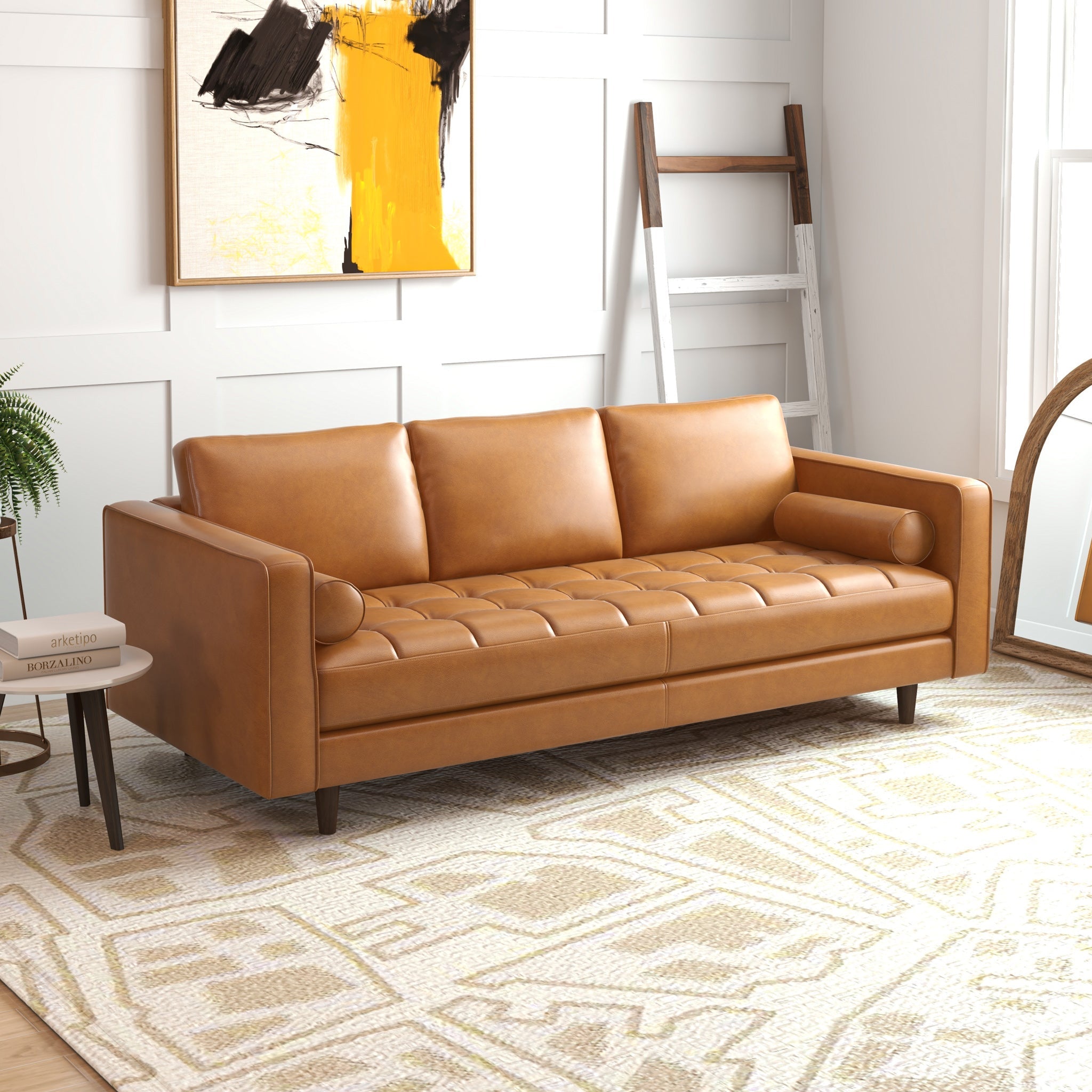 Tessa Genuine Leather Tan Sofa