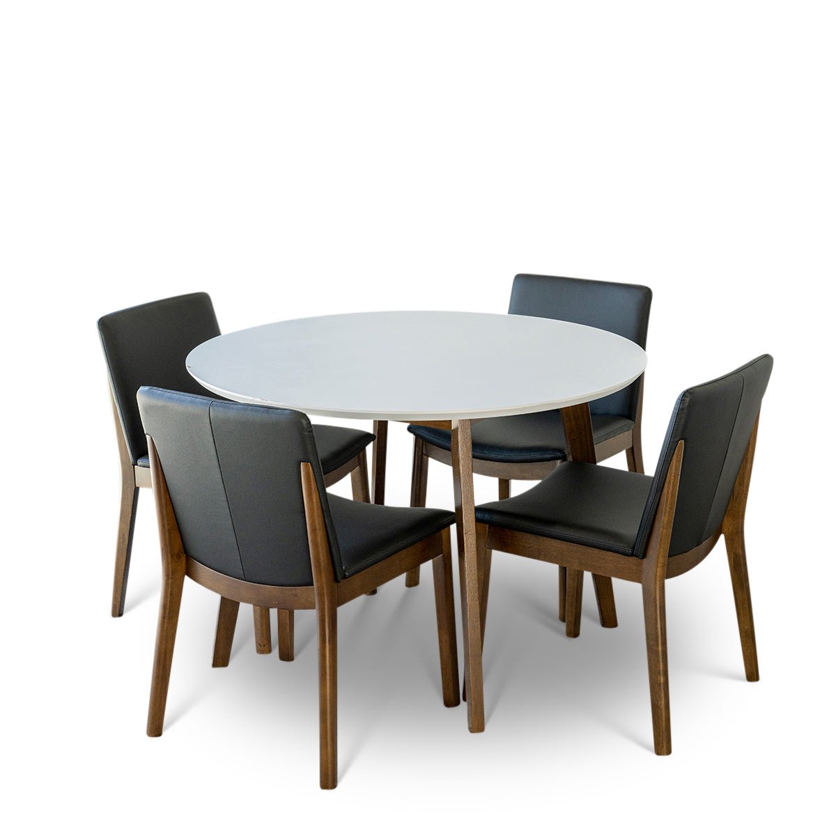 Aliana White Dining Set with 4 Virginia Black Leather Chairs