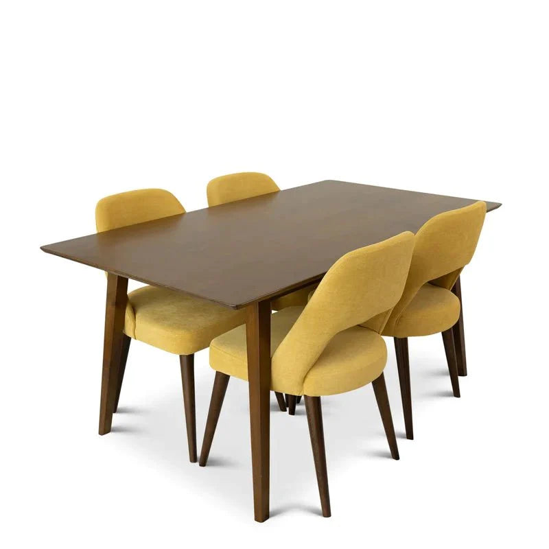 Dining Set, Alpine Large Table Walnut with 4 Ariana Yellow Chairs